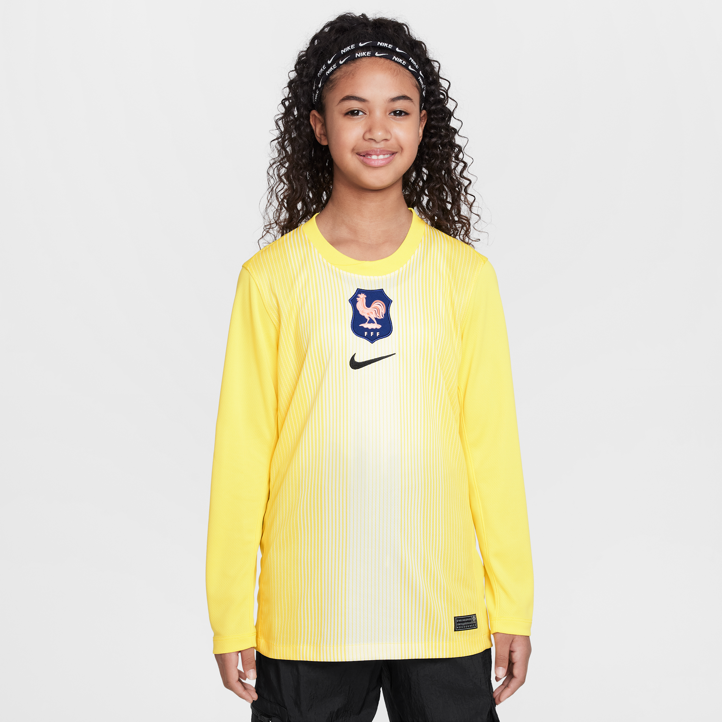 Maglia da calcio replica a manica lunga Nike Dri-FIT FFF 2025/26 Stadium per ragazzo/a – Goalkeeper - Giallo