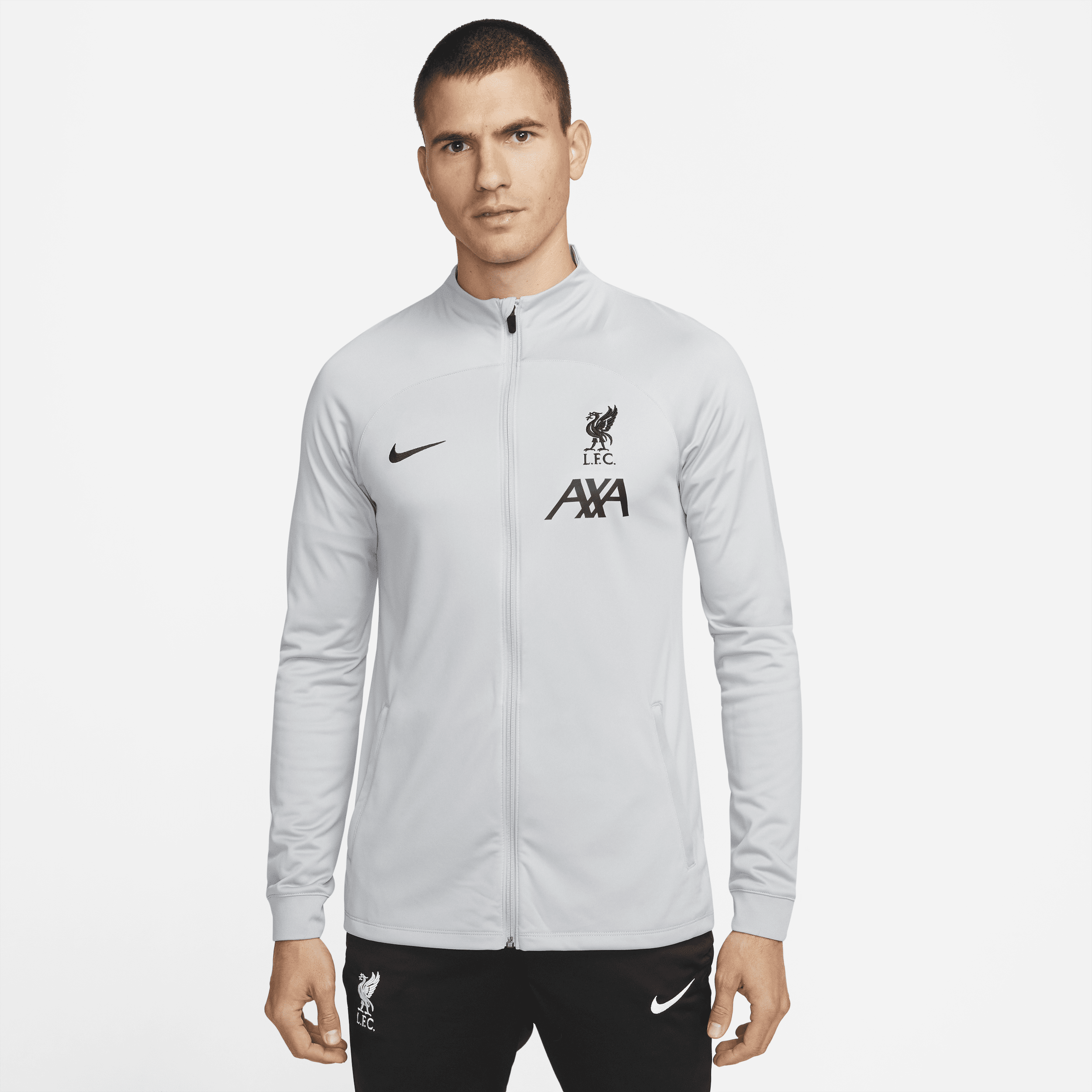 Maskinstrikkede Liverpool FC Strike Nike Dri-FIT-fodboldtræningsjakke til mænd - grå