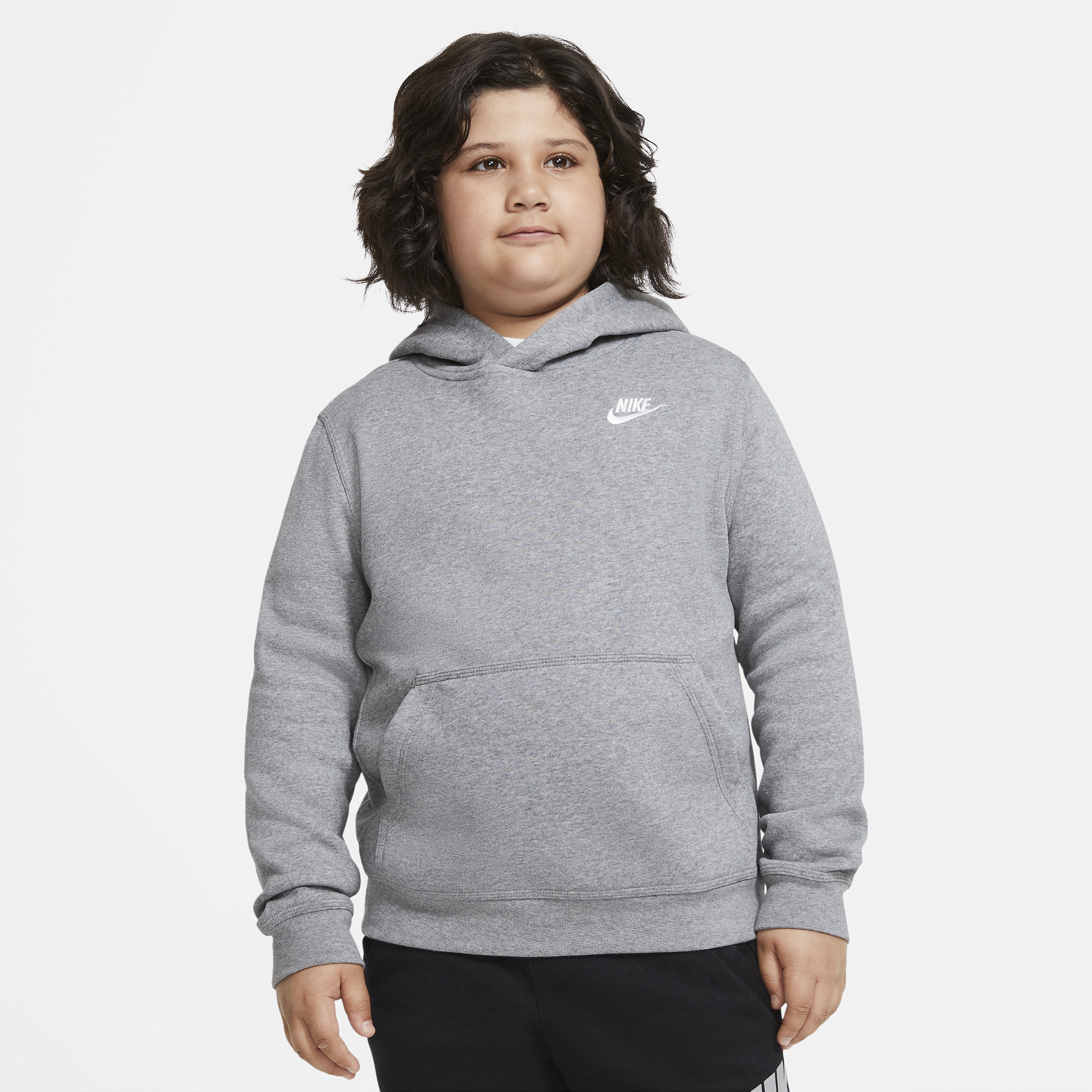 Nike Sportswear Club Fleece-pullover-hættetrøje (udvidet størrelse) til store børn (drenge) - grå