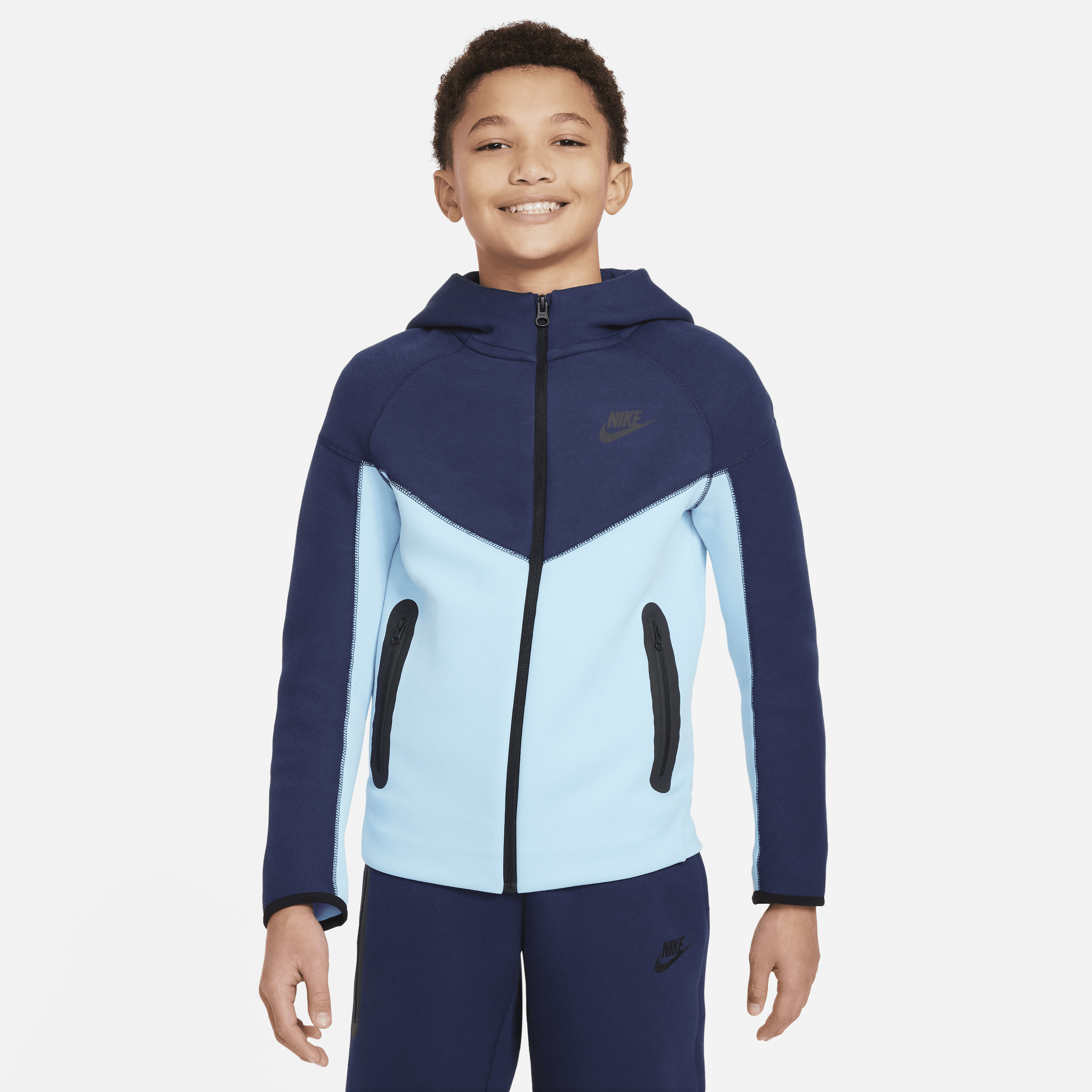 Nike Sportswear Tech Fleece-hættetrøje med lynlås til større børn (drenge) - blå