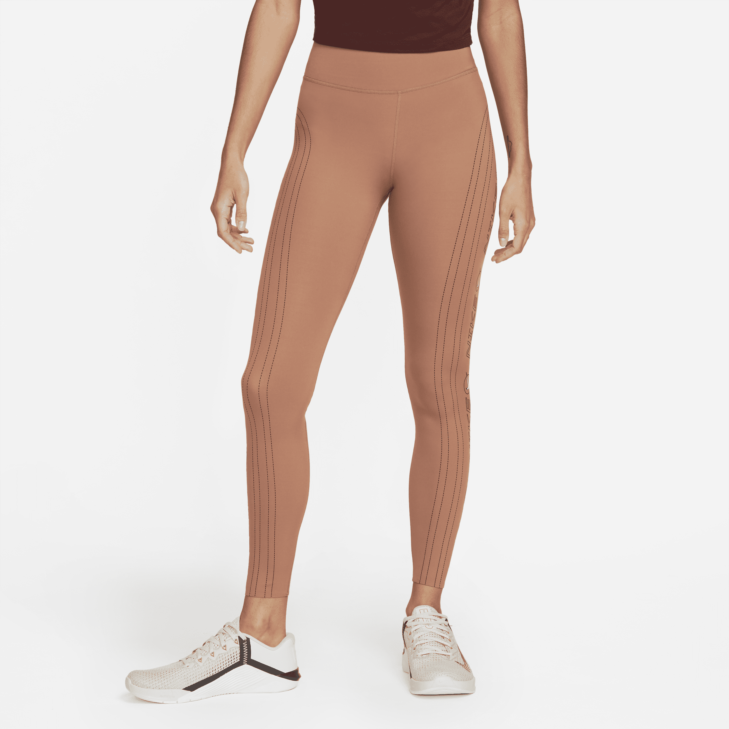Nike One Luxe Icon Clash-leggings med mellemhøj talje til kvinder - brun