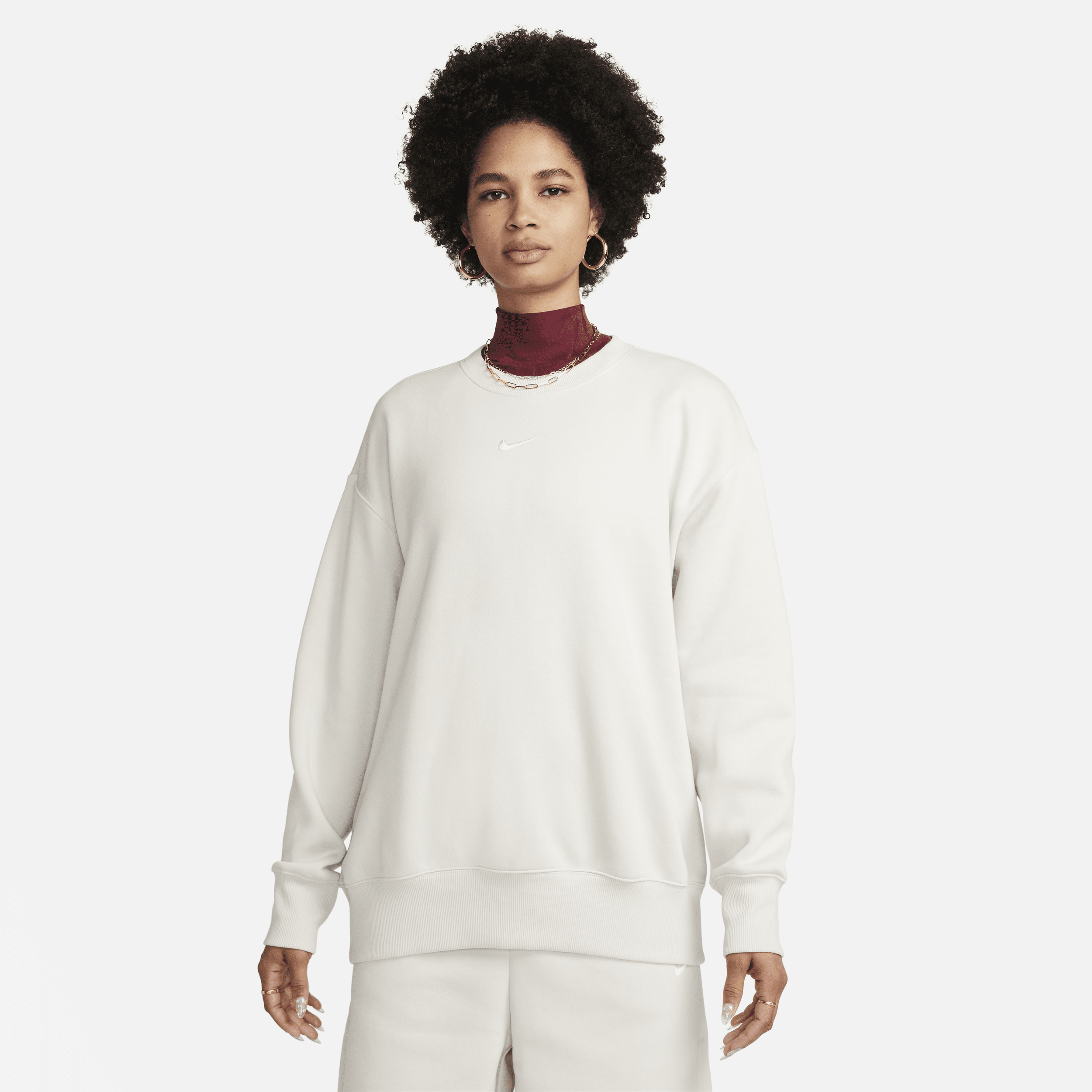 Oversized Nike Sportswear Phoenix Fleece-sweatshirt med rund hals til kvinder - brun