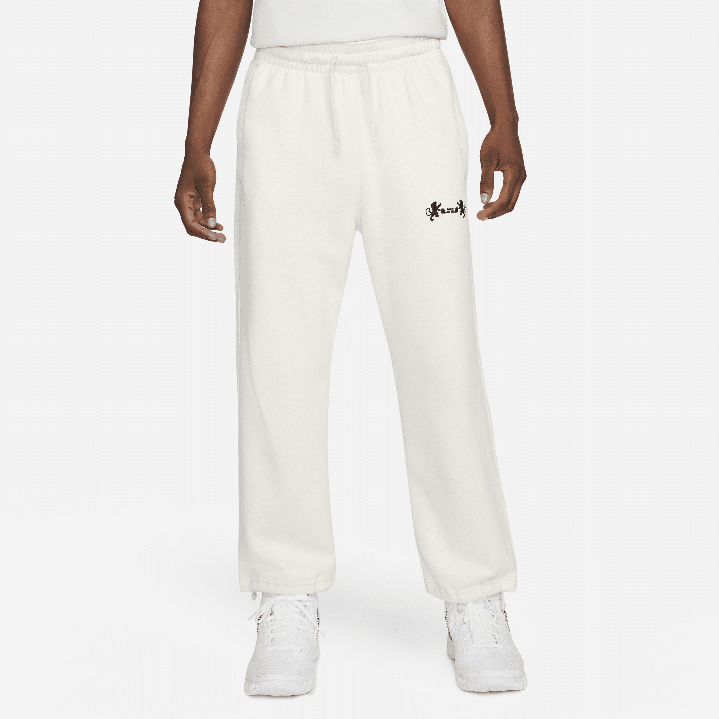 Nike LeBron-fleecebukser med åben kant til mænd - grå