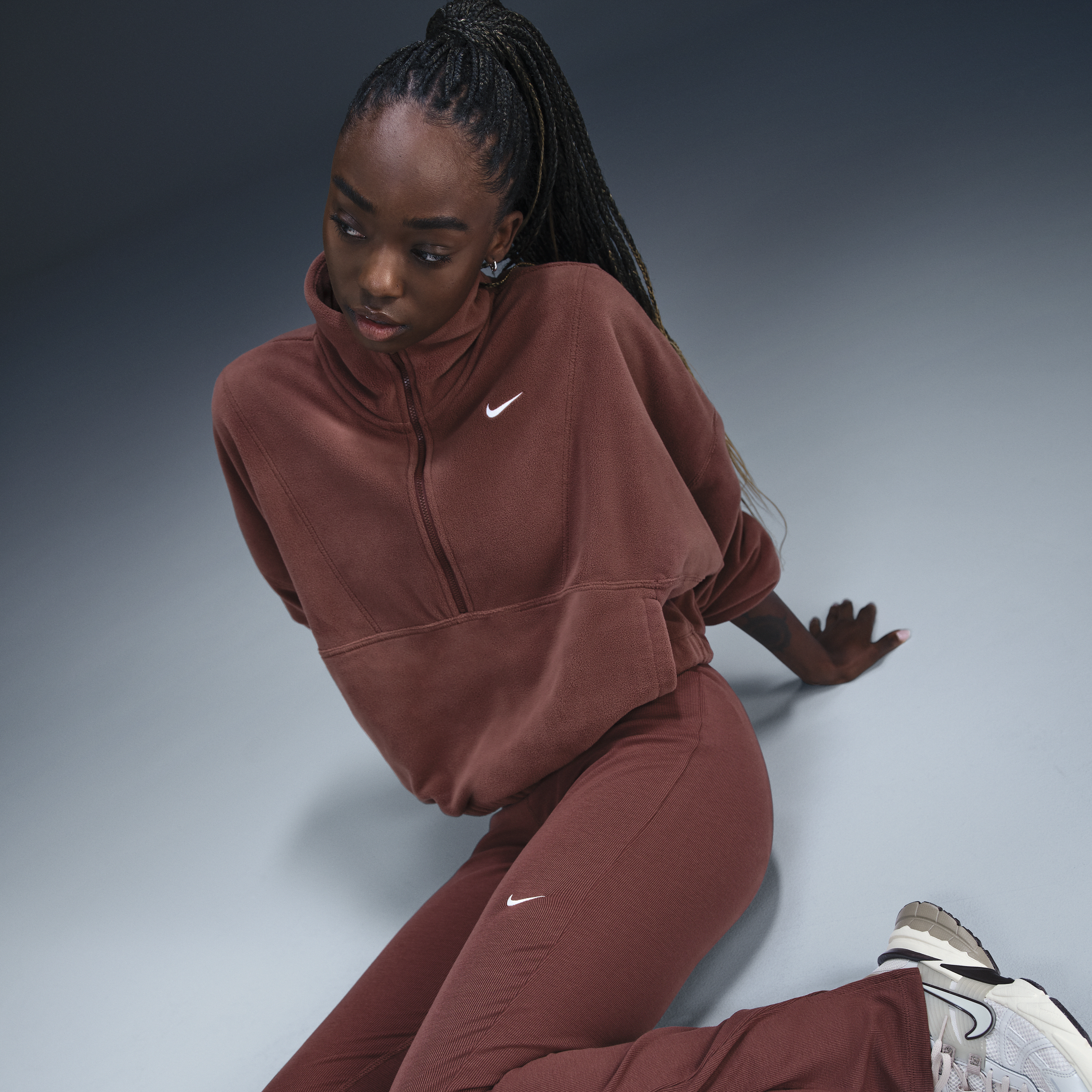 Nike One Women's Therma-FIT Oversized 1/2-Zip Fleece Top - Red