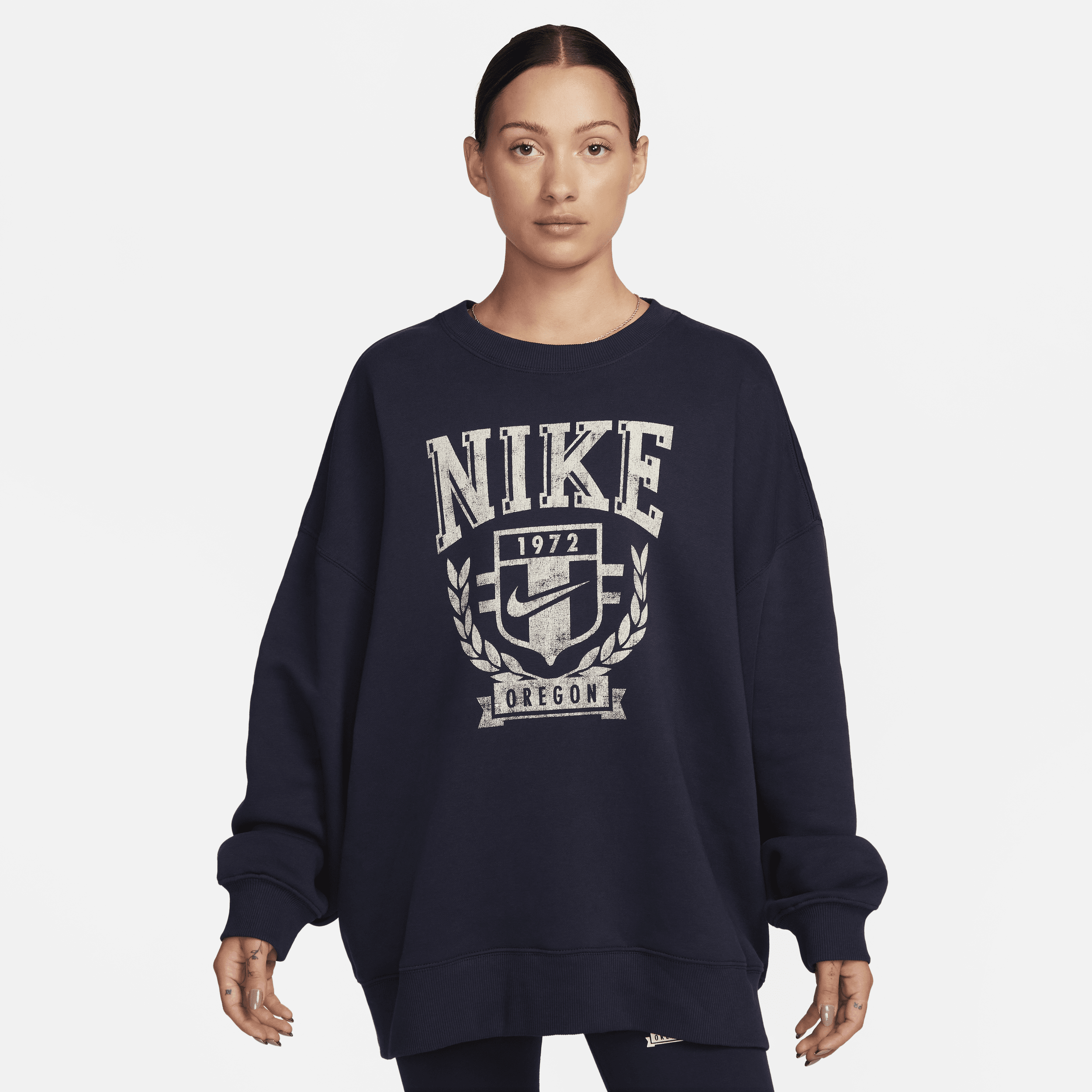 Overdimensioneret Nike Sportswear-sweatshirt i fleece med rund hals til kvinder - blå