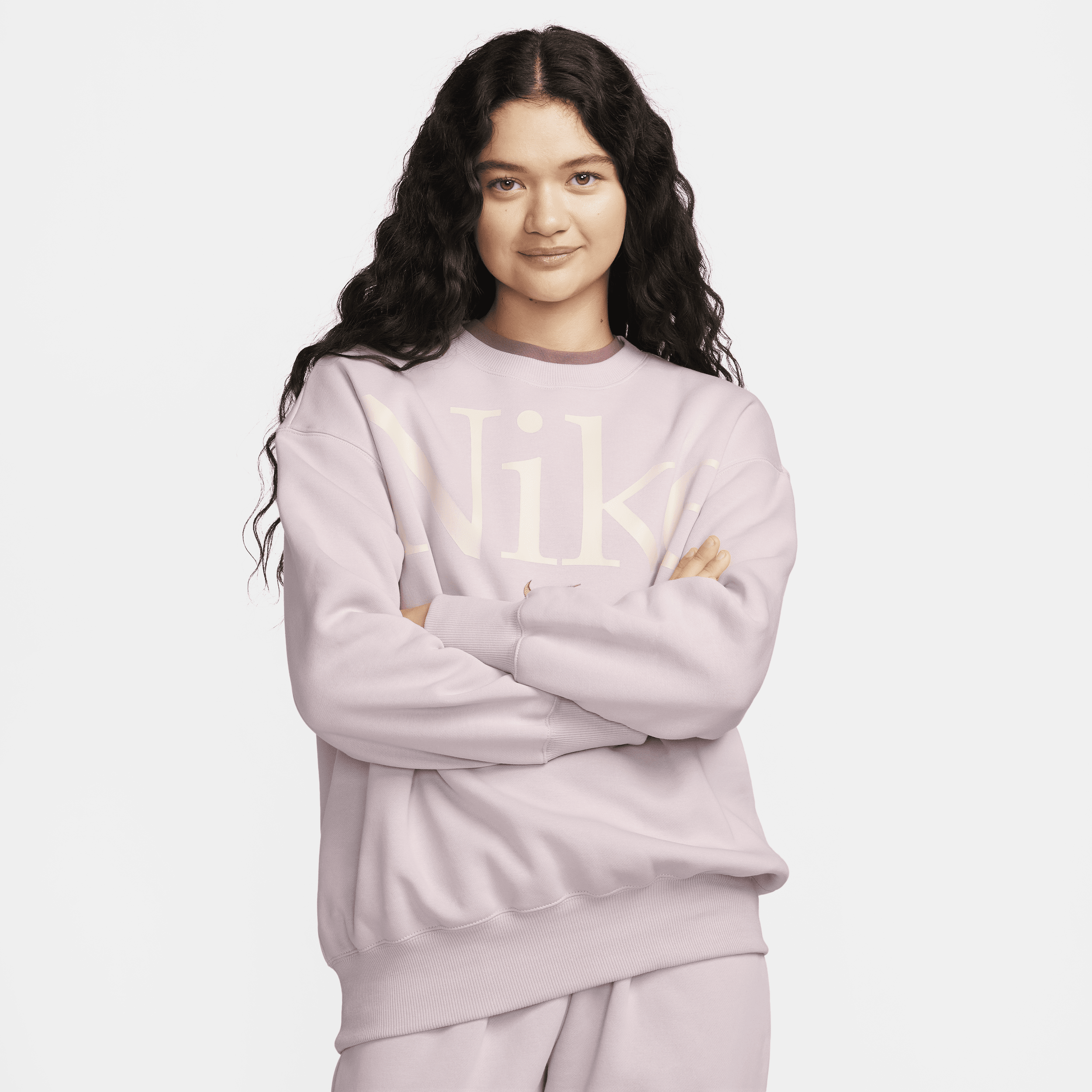 Oversized Nike Sportswear Phoenix Fleece-sweatshirt med rund hals og logo til kvinder - lilla