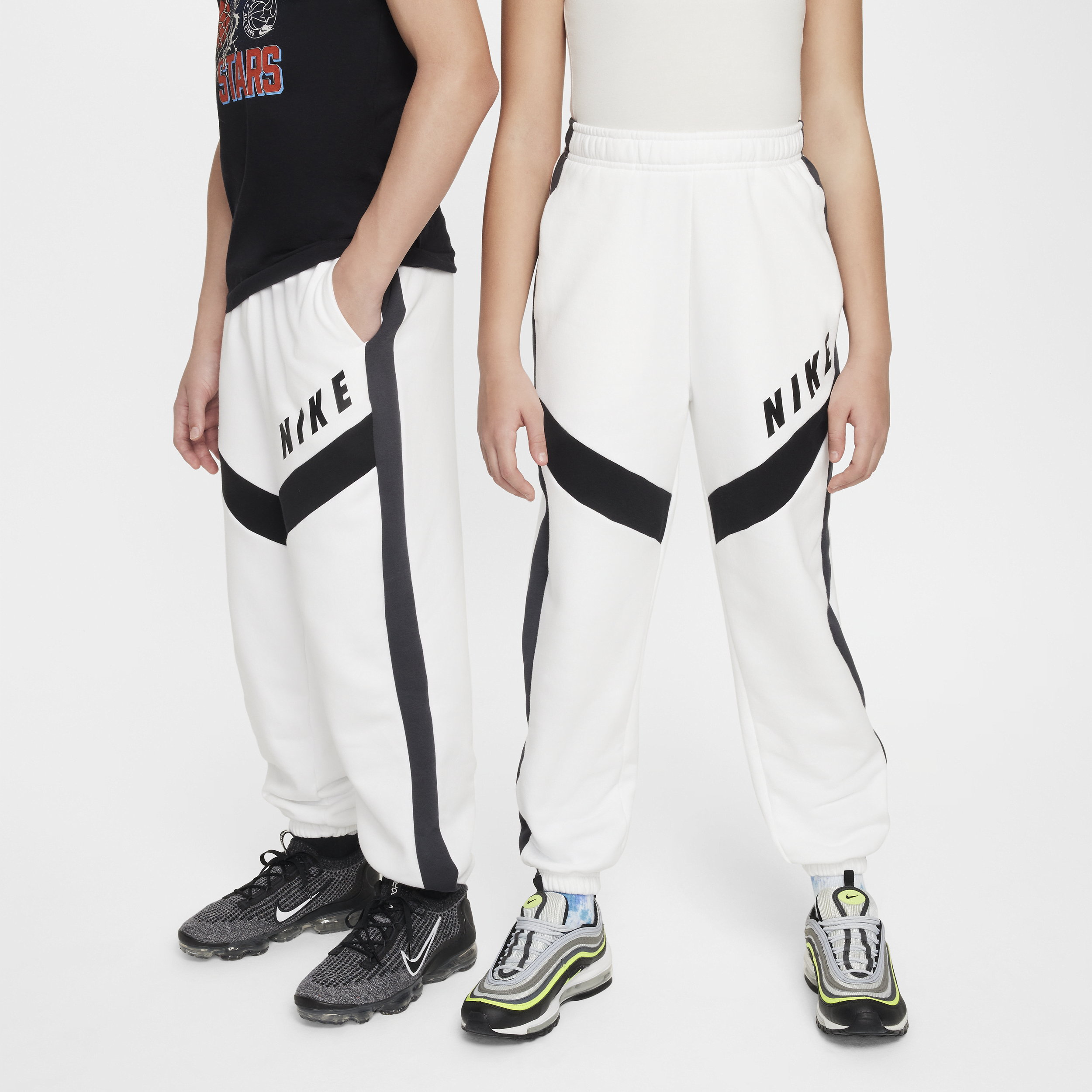 Oversized Nike Sportswear-joggers i fleece til større børn (piger) - hvid