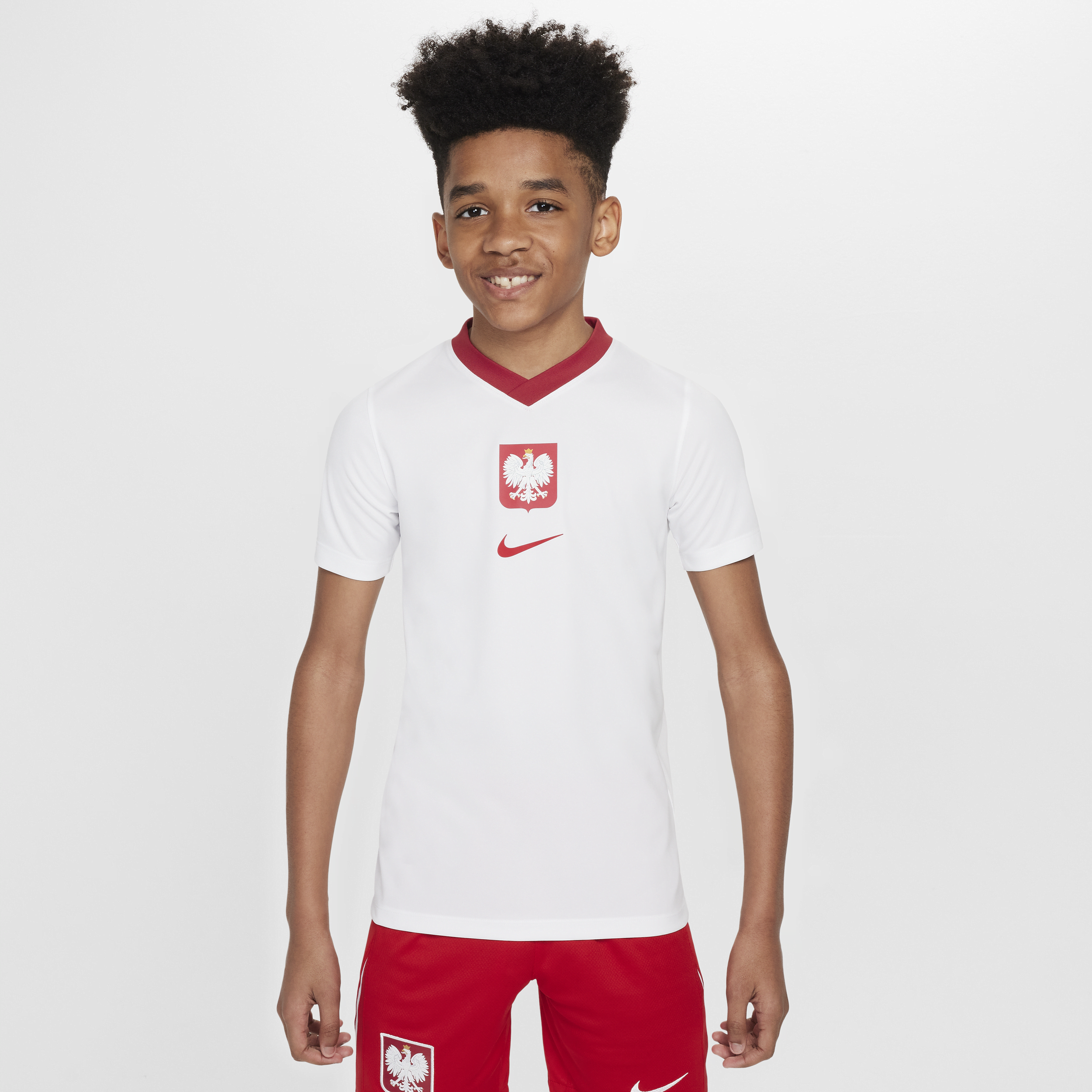 Maglia da calcio a manica corta Nike Dri-FIT Polonia 2024/25 per ragazzo/a – Home - Bianco