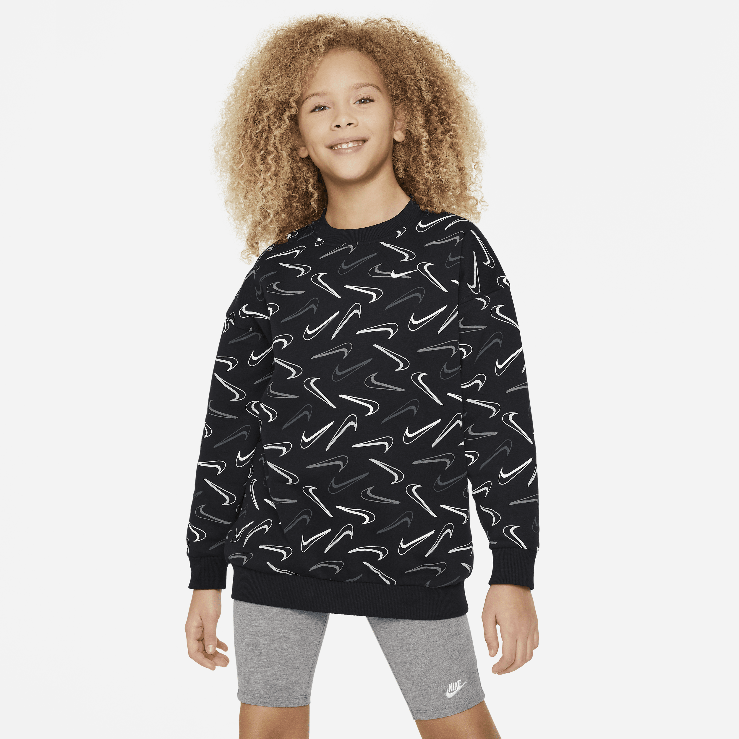 Oversized Nike Sportswear Club Fleece-sweatshirt med rund hals til større børn (piger) - sort