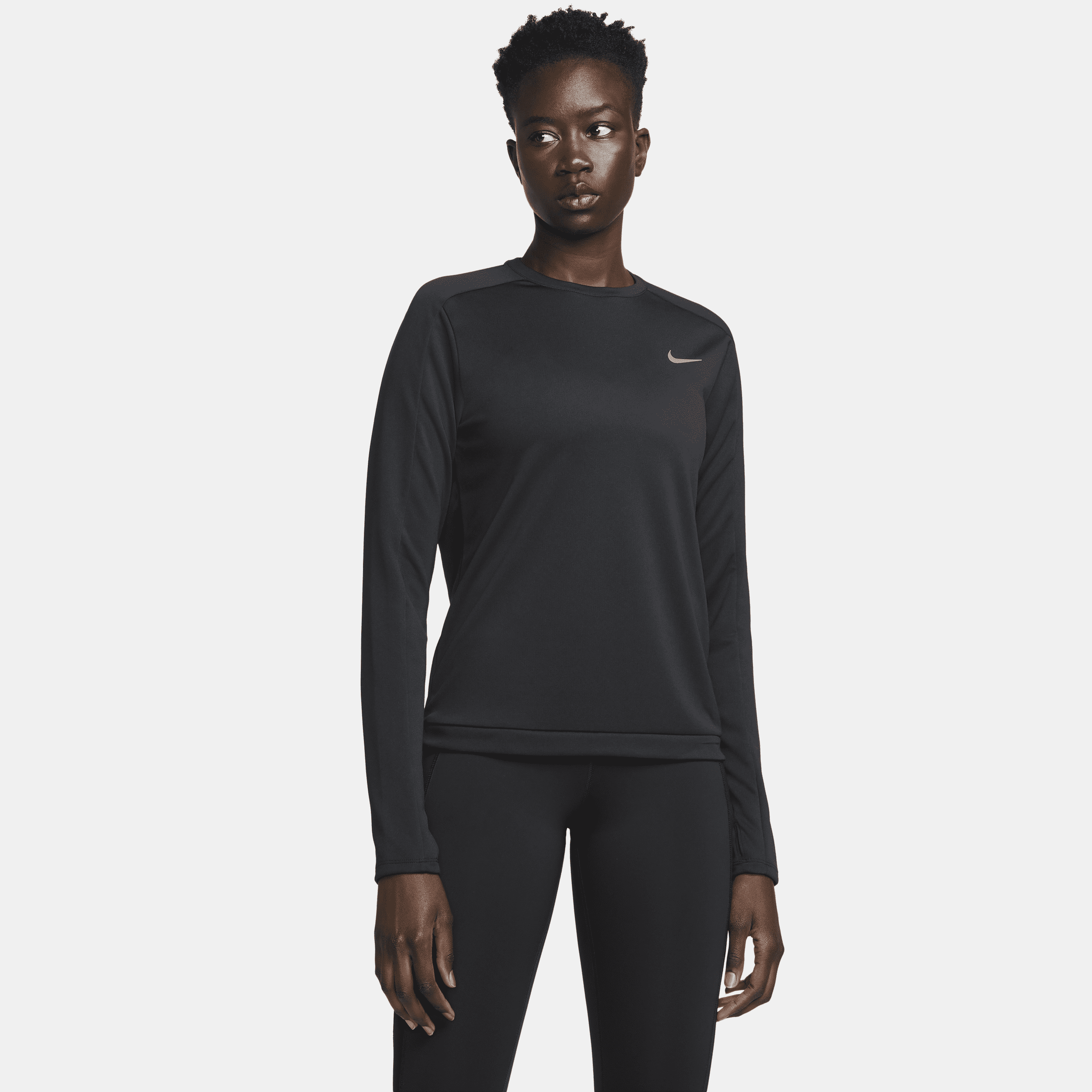 Nike Dri-FIT Hardlooptop met ronde hals voor dames - Zwart