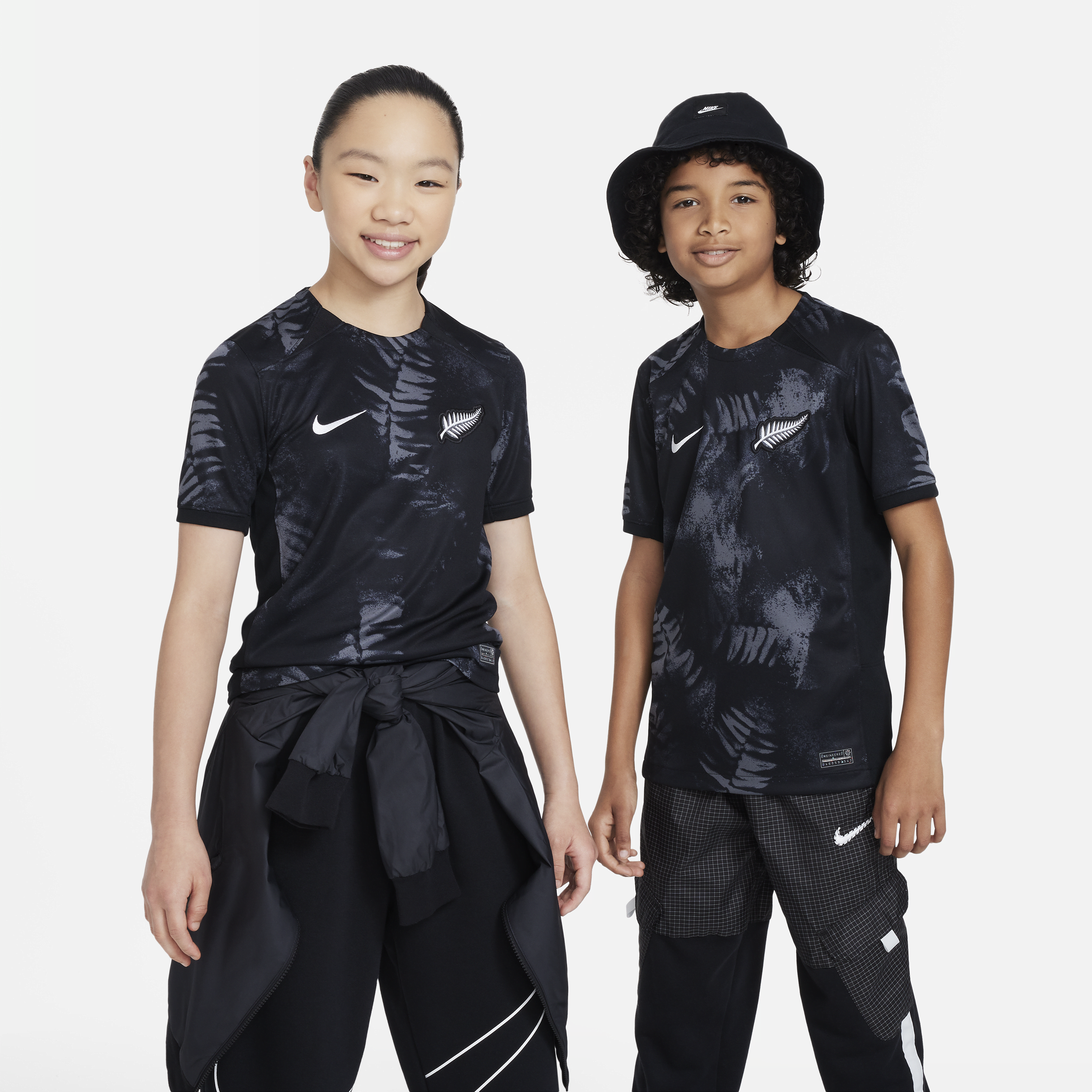 New Zealand 2023 Stadium Home Nike Dri-FIT-fodboldtrøje til større børn - grå