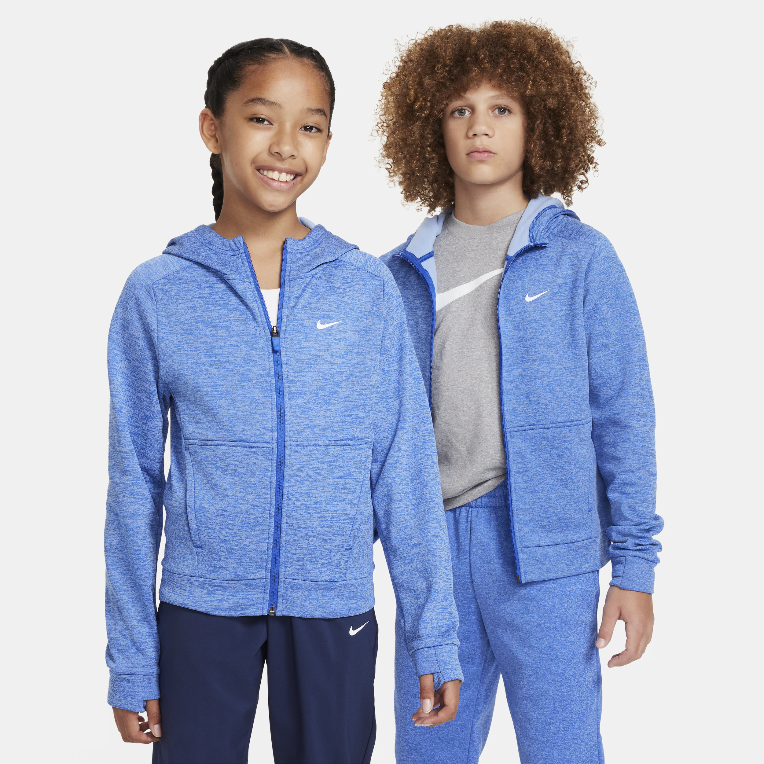 Nike Therma-FIT Multi -træningshættetrøje med lynlås til større børn - blå