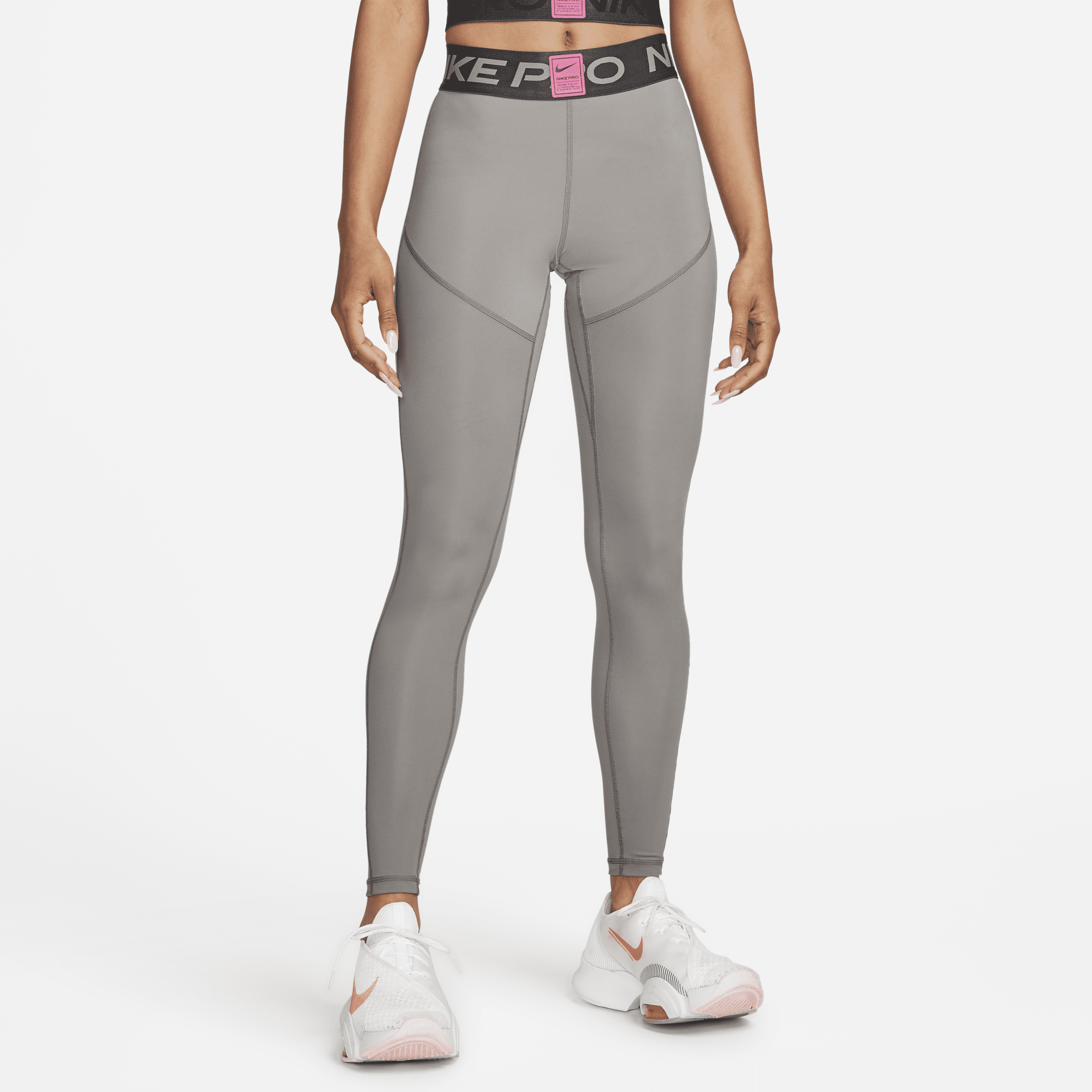 Nike Pro Legging met halfhoge taille en graphic voor dames - Grijs