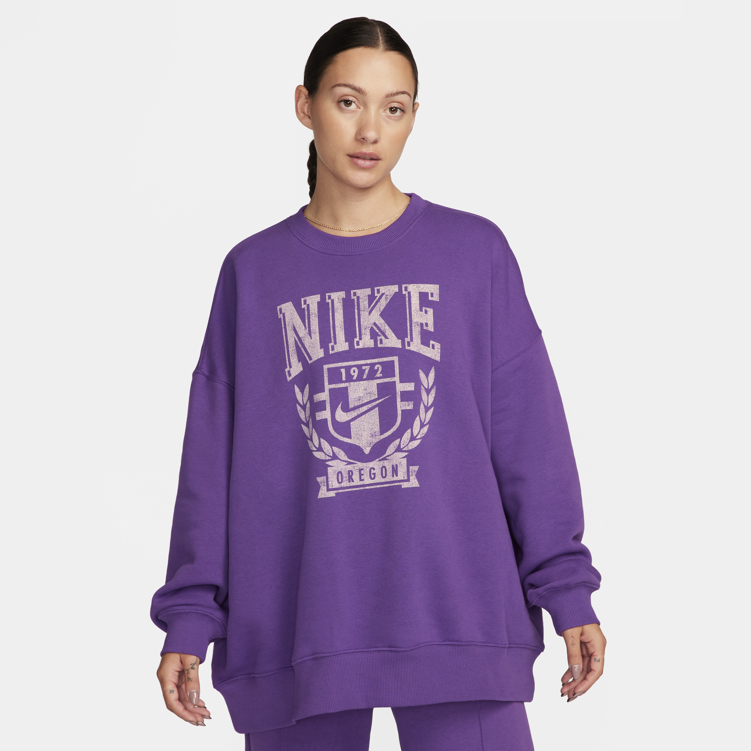 Overdimensioneret Nike Sportswear-sweatshirt i fleece med rund hals til kvinder - lilla