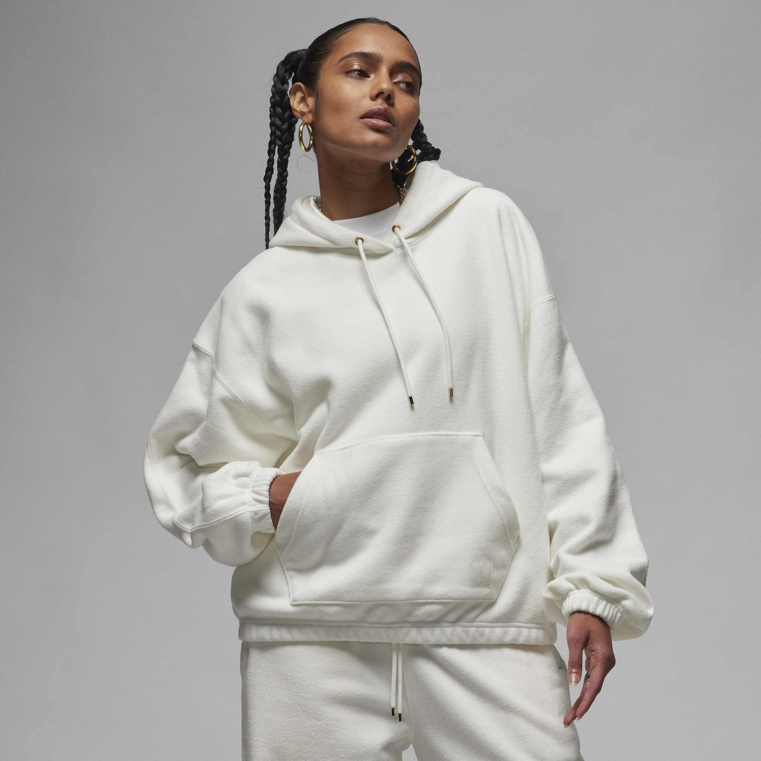 Nike Vinterklare Jordan Flight Fleece-hættetrøje til kvinder - hvid