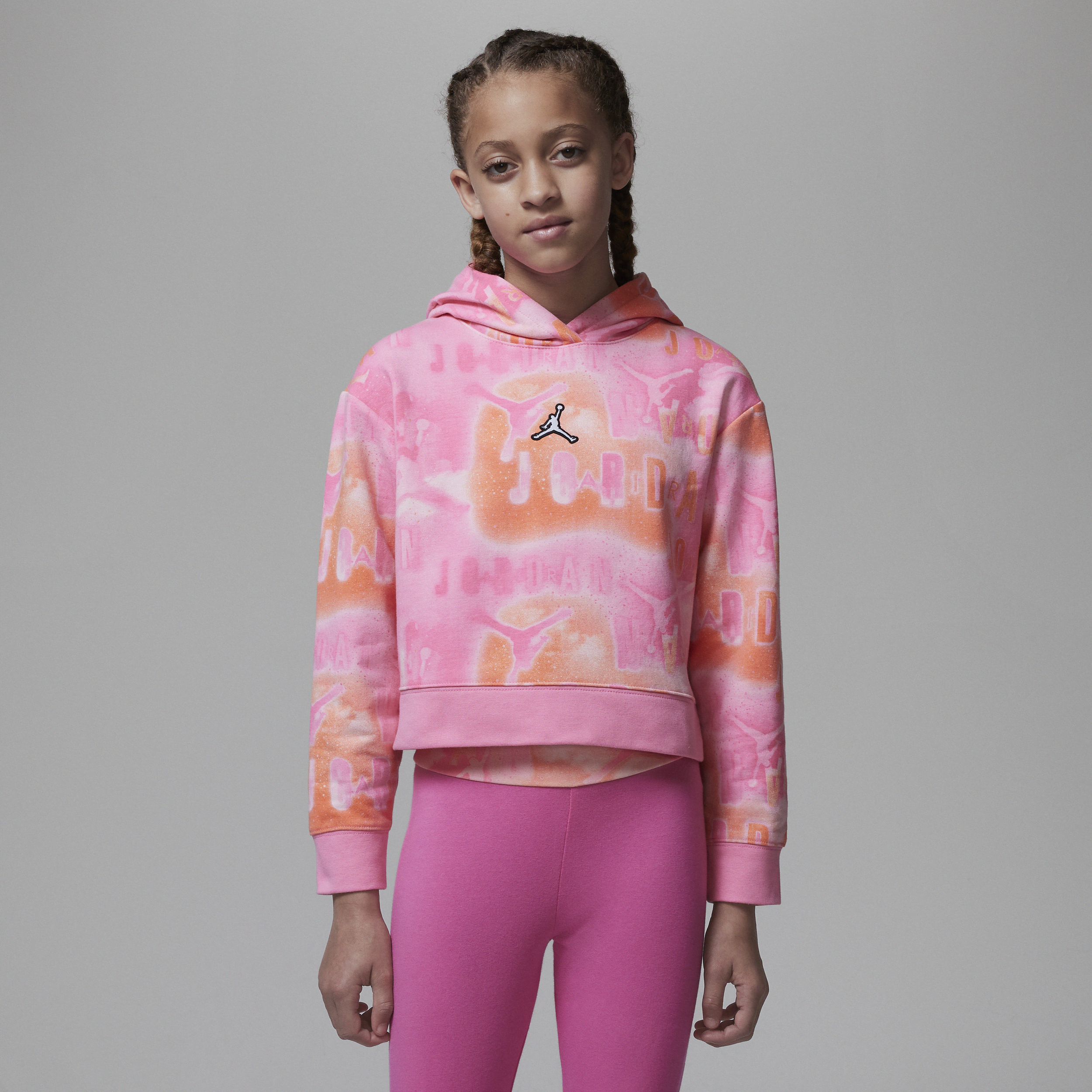 Jordan Essentials Boxy-pullover-hættetrøje med print til større børn - Pink