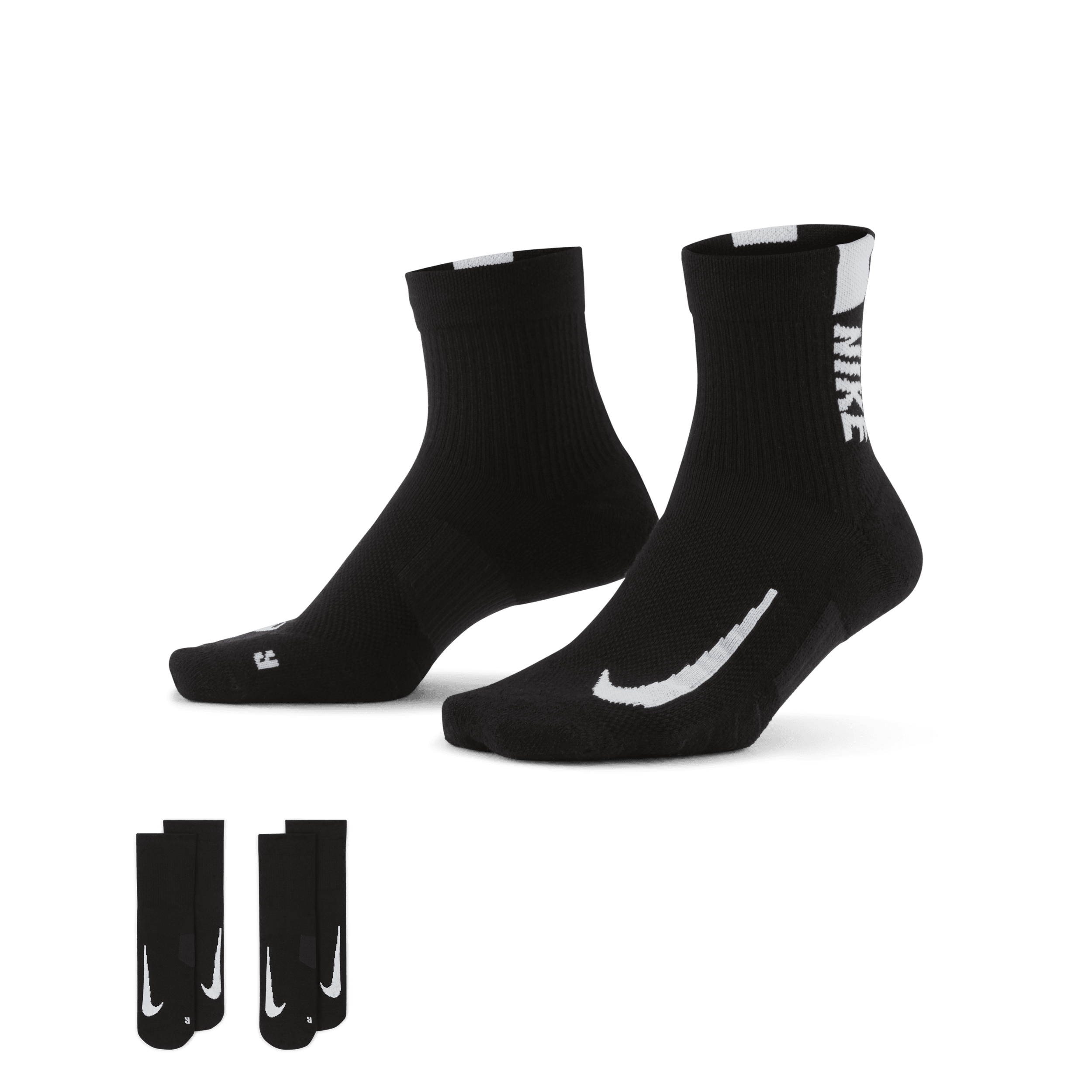 Nike Multiplier-ankelstrømper til løb (2 par) - sort