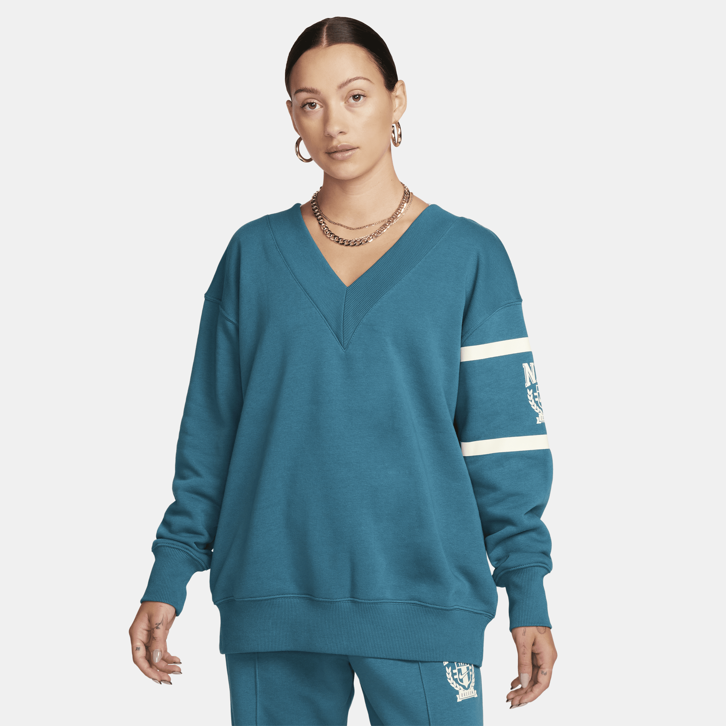 Nike Sportswear Phoenix Fleece-sweatshirt med V-hals til kvinder - grøn
