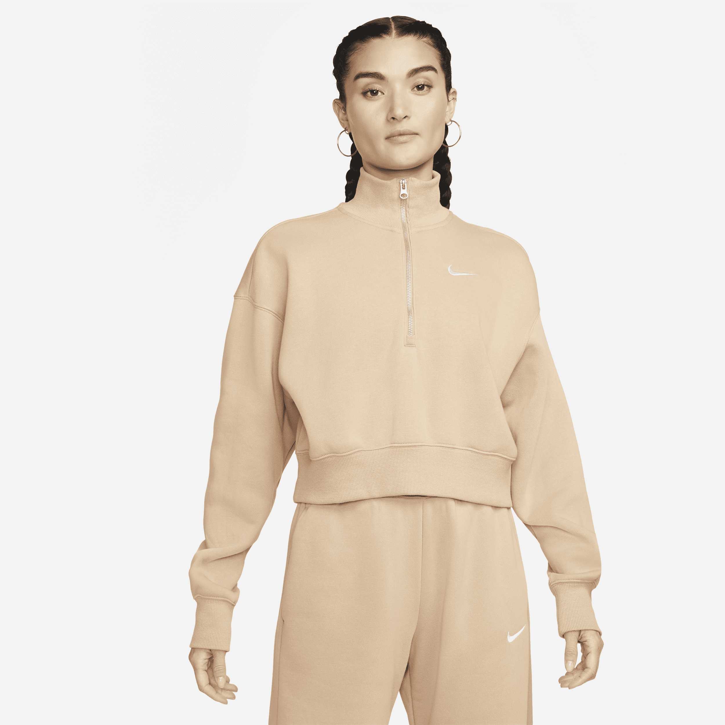 Nike Sportswear Phoenix Fleece-sweatshirt i kort snit med 1/2 lynlås til kvinder - brun