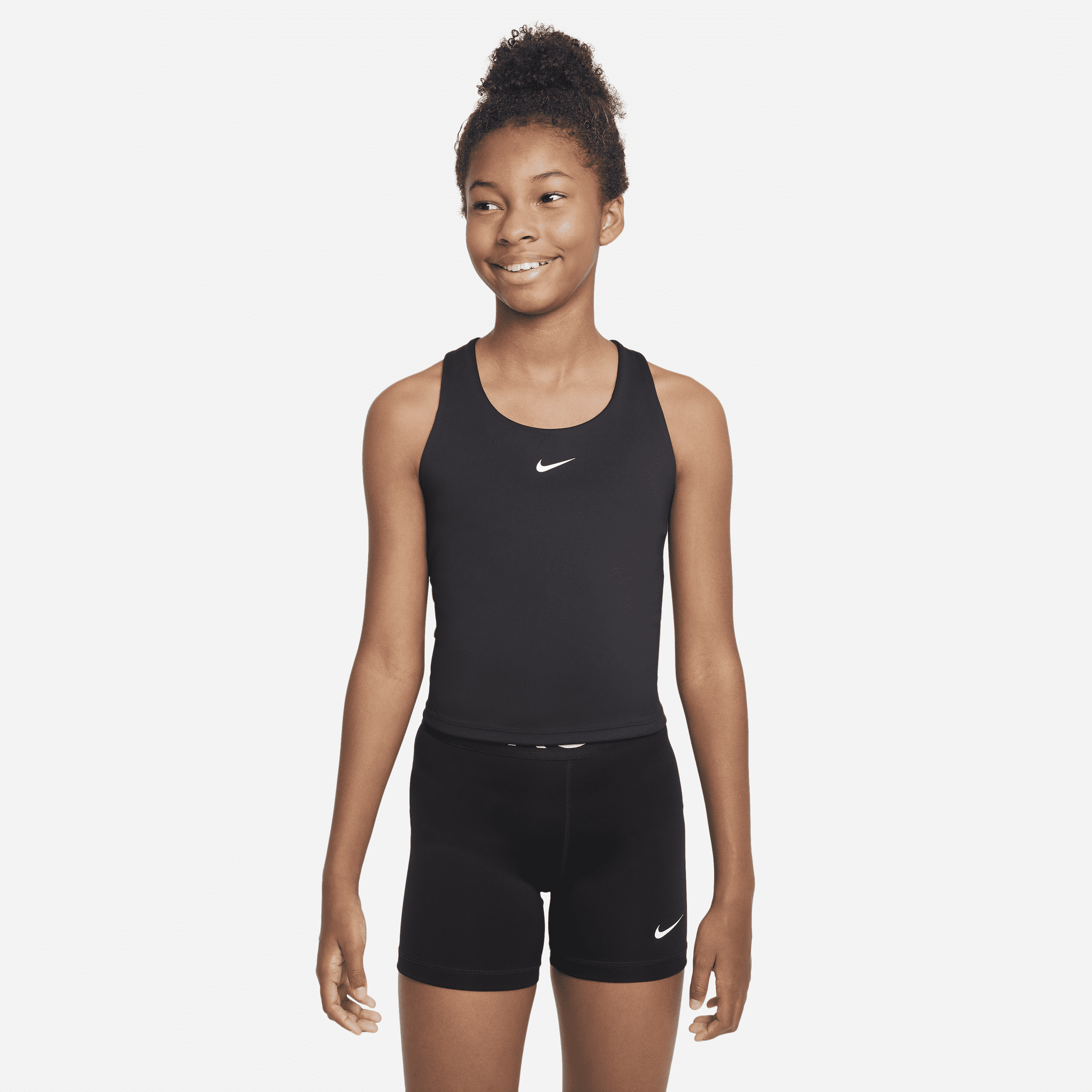 Nike Swoosh Dri-FIT-tanktop med indbygget sports-bh til større børn (piger) - sort