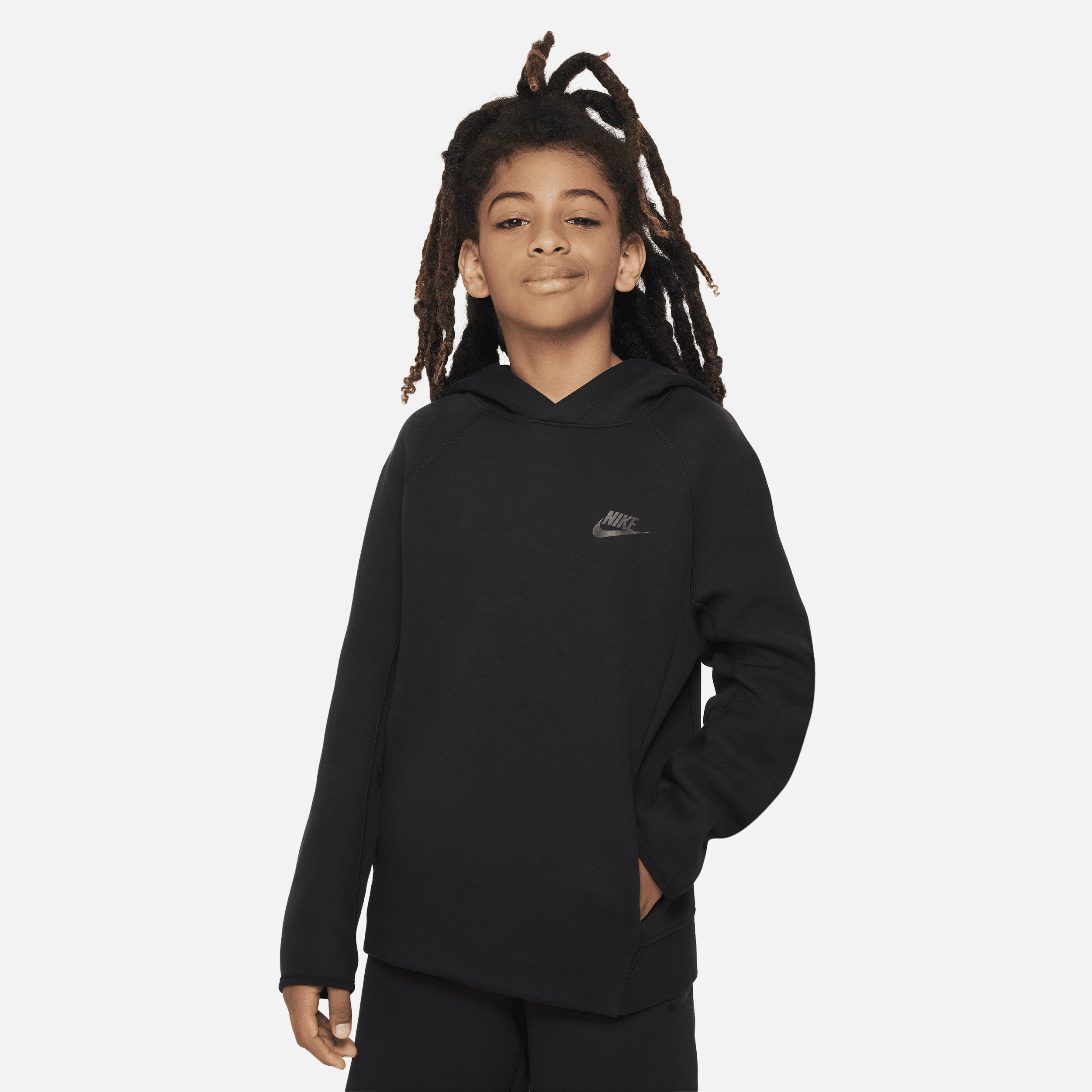 Nike Sportswear Tech Fleece-pullover-hættetrøje til større børn (drenge) - sort