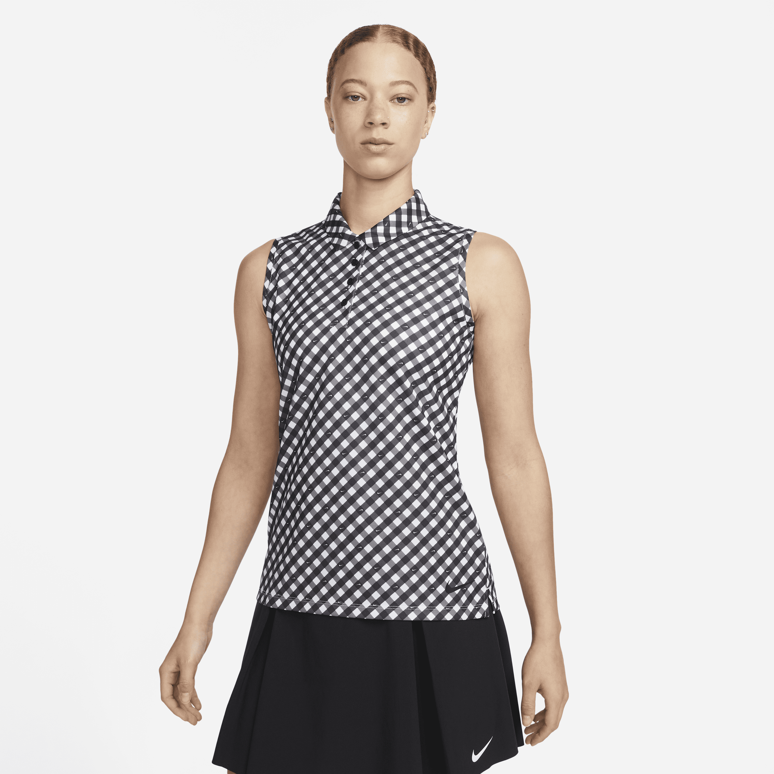 Nike Dri-FIT Victory Polo zonder mouwen met print voor dames - Zwart