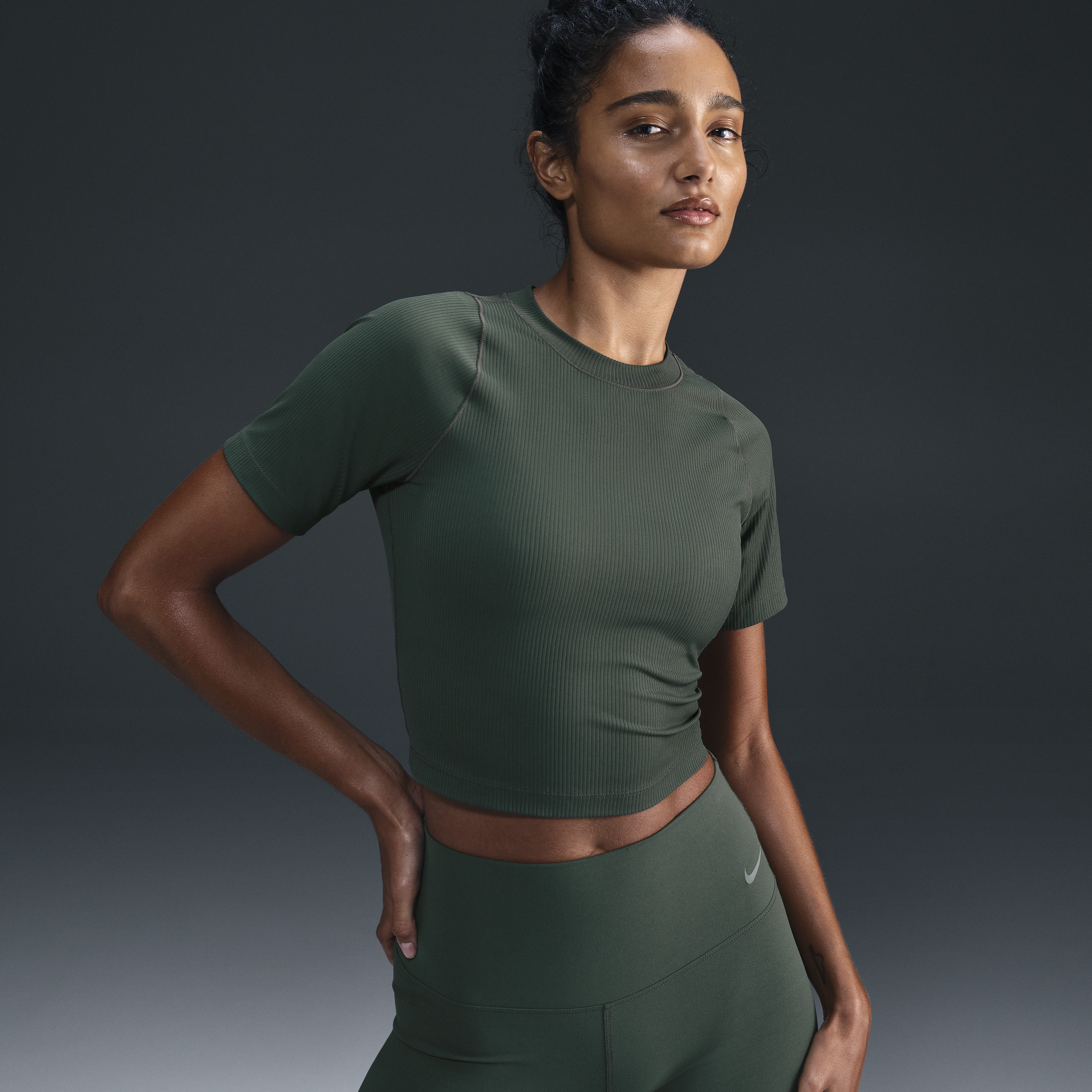 Nike Zenvy Rib Women's Dri-FIT Short-Sleeve Top - Green - Nylon