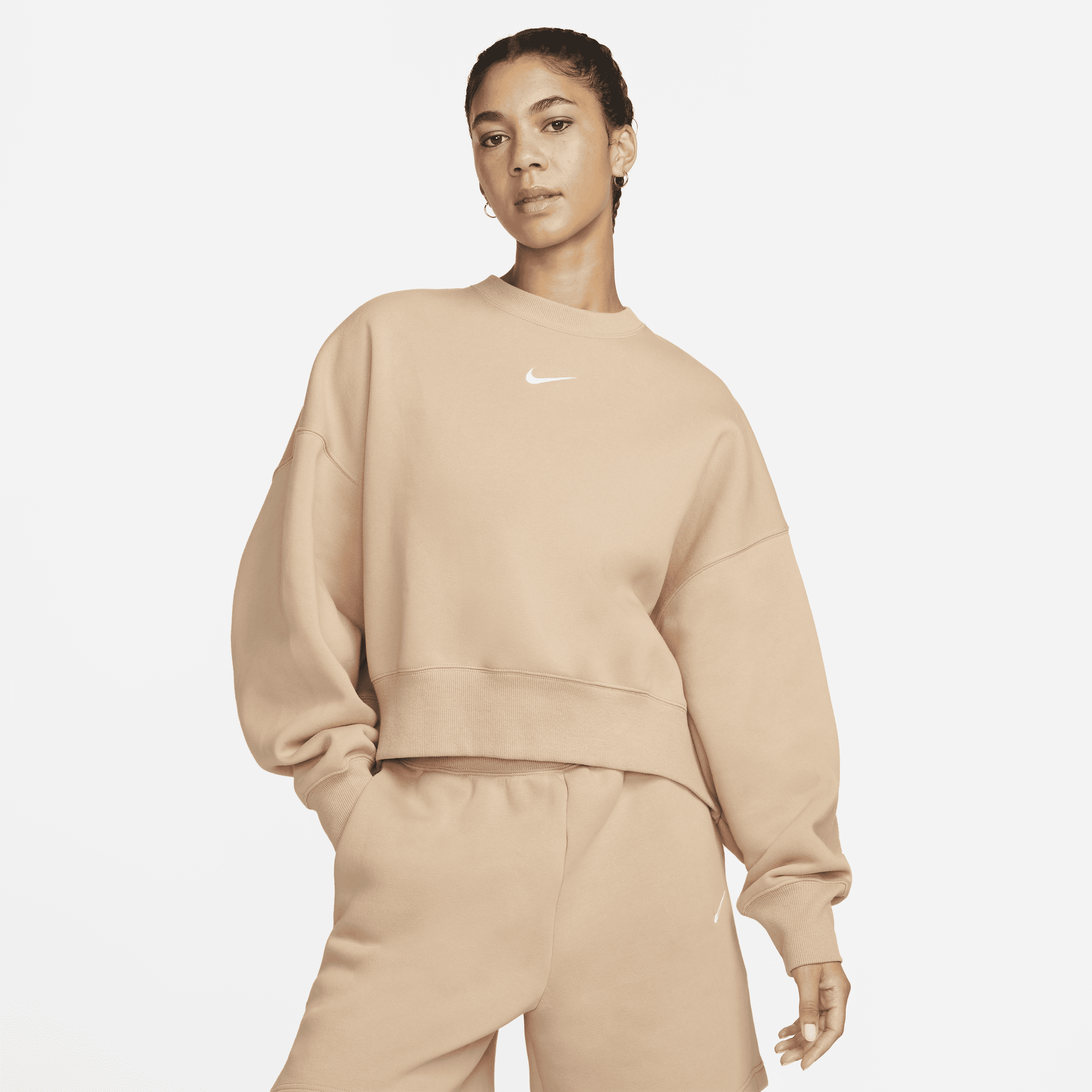 Oversized Nike Sportswear Phoenix Fleece-sweatshirt med rund hals til kvinder - brun