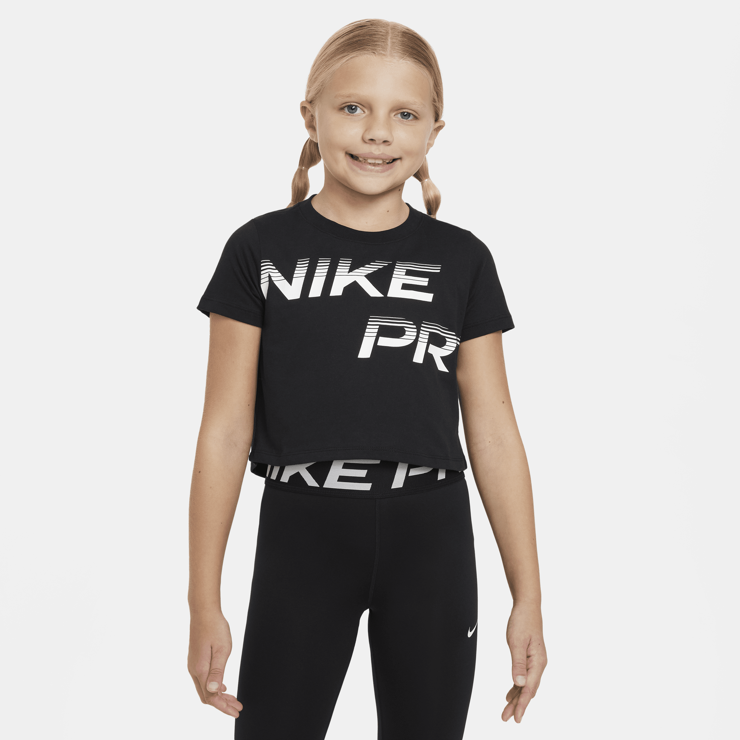 Kort Nike Pro Dri-FIT-T-shirt til større børn (piger) - sort