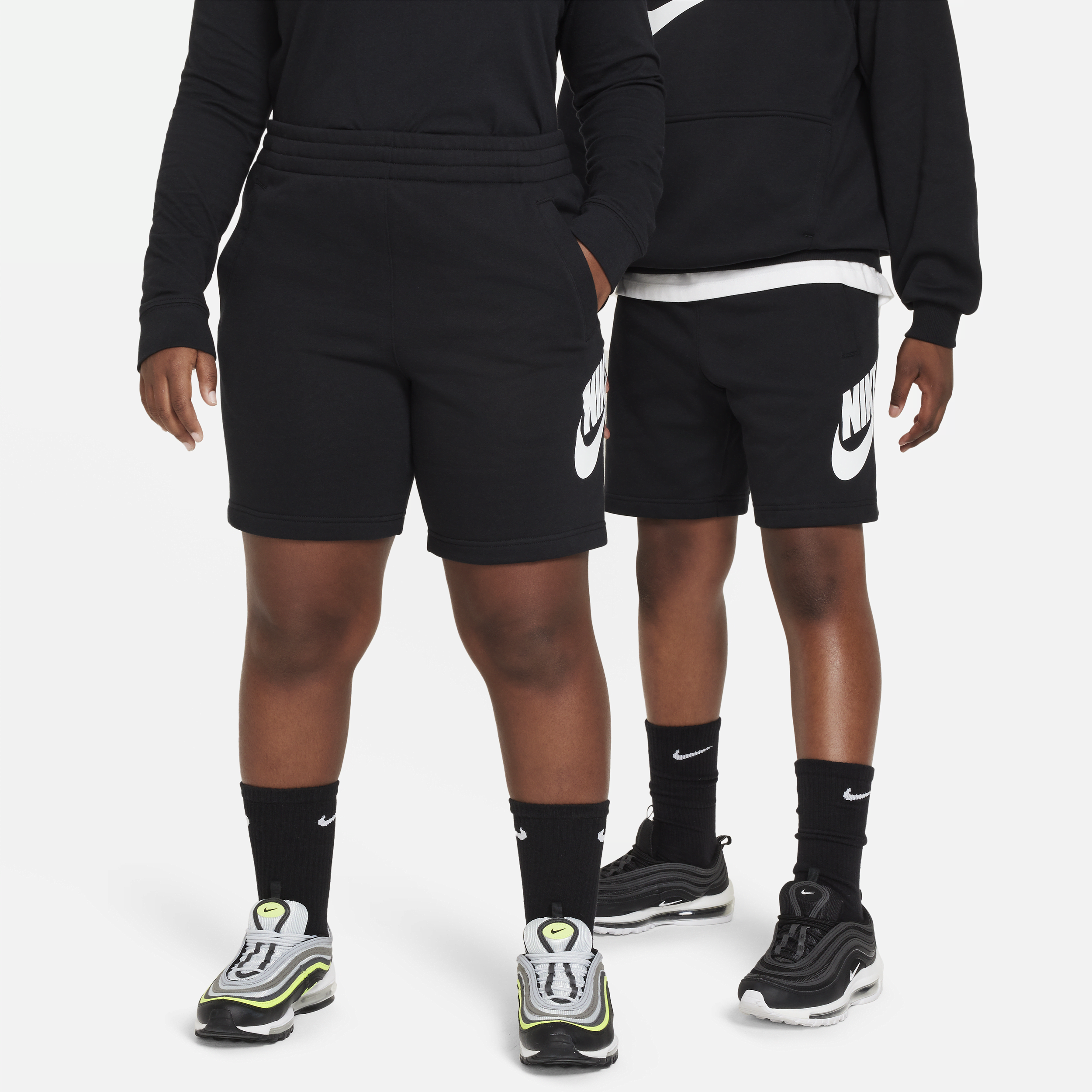 Nike Sportswear Club Fleece-shorts i french terry til større børn (udvidet størrelse) - sort