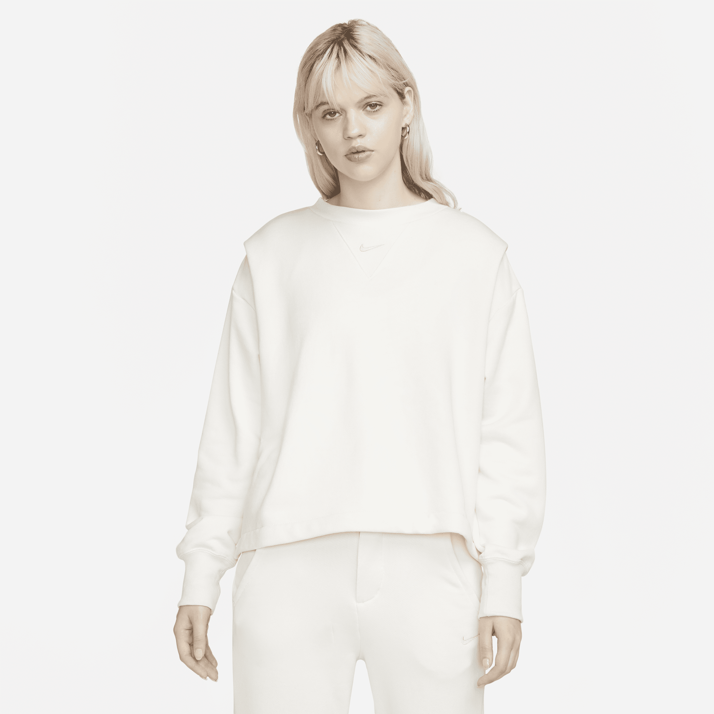 Overdimensioneret Nike Sportswear Modern Fleece-sweatshirt i french terry med rund hals til kvinder - hvid