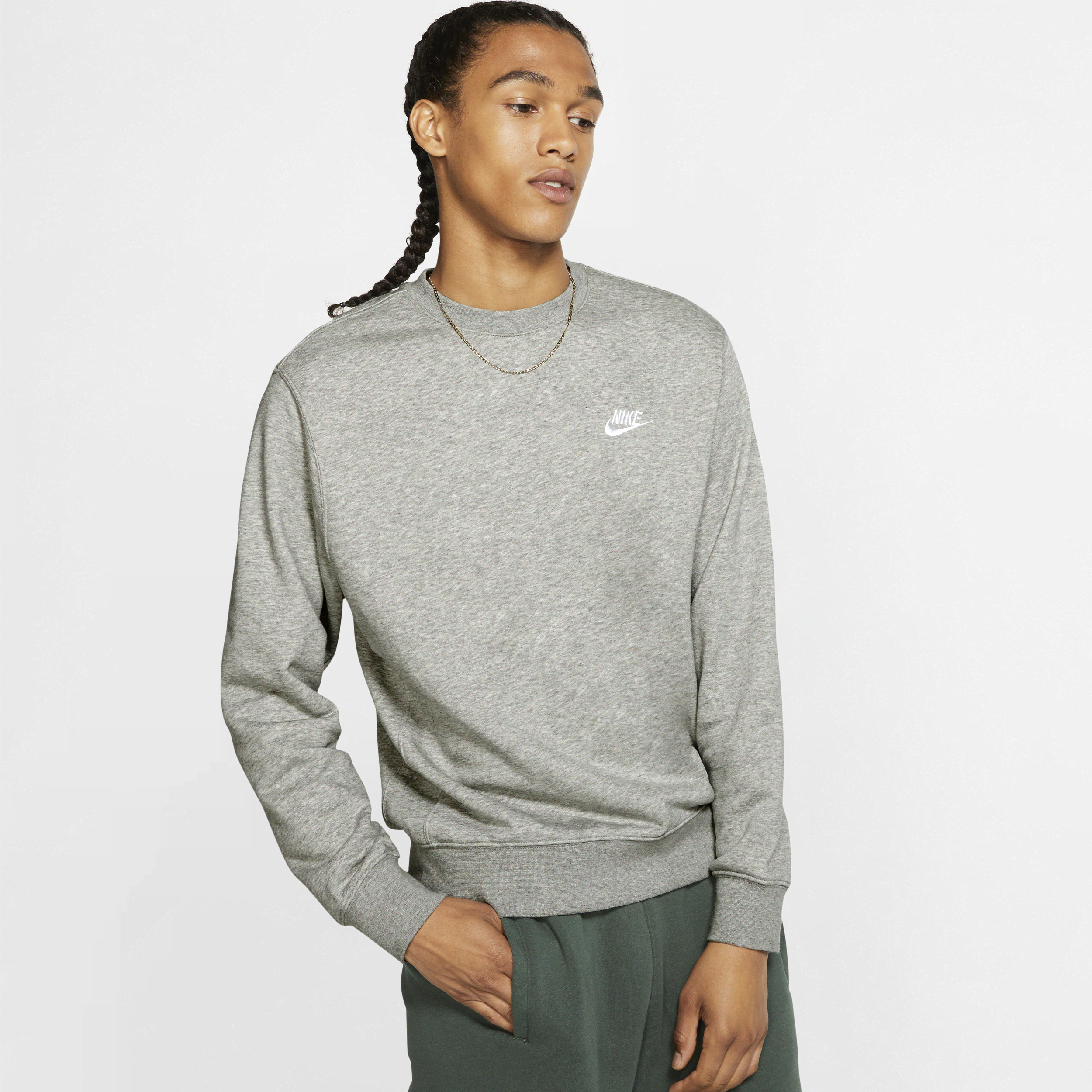 Nike Sportswear Club-frottetrøje med rund hals til kvinder - grå