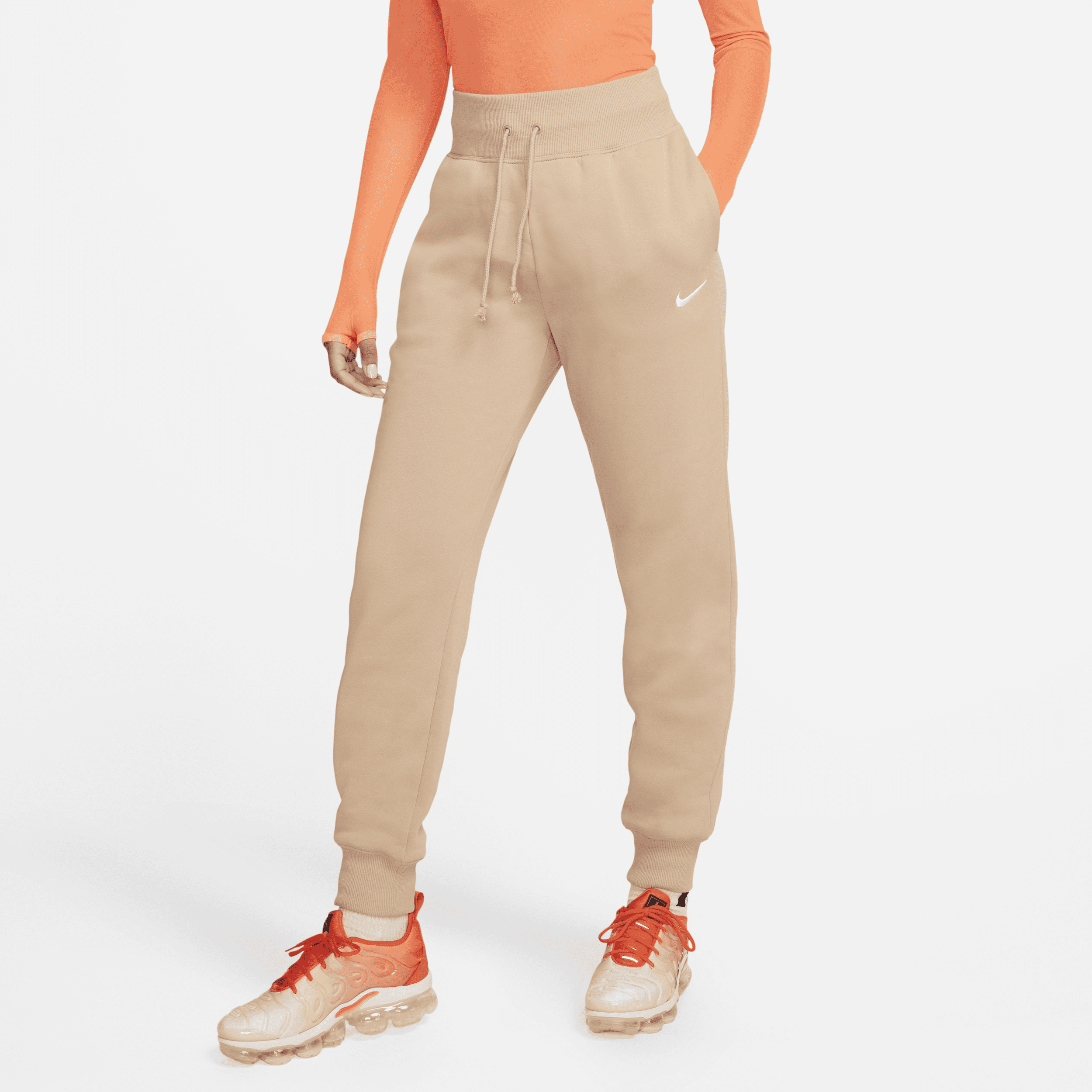 Højtaljede Nike Sportswear Phoenix Fleece-joggers til kvinder - brun