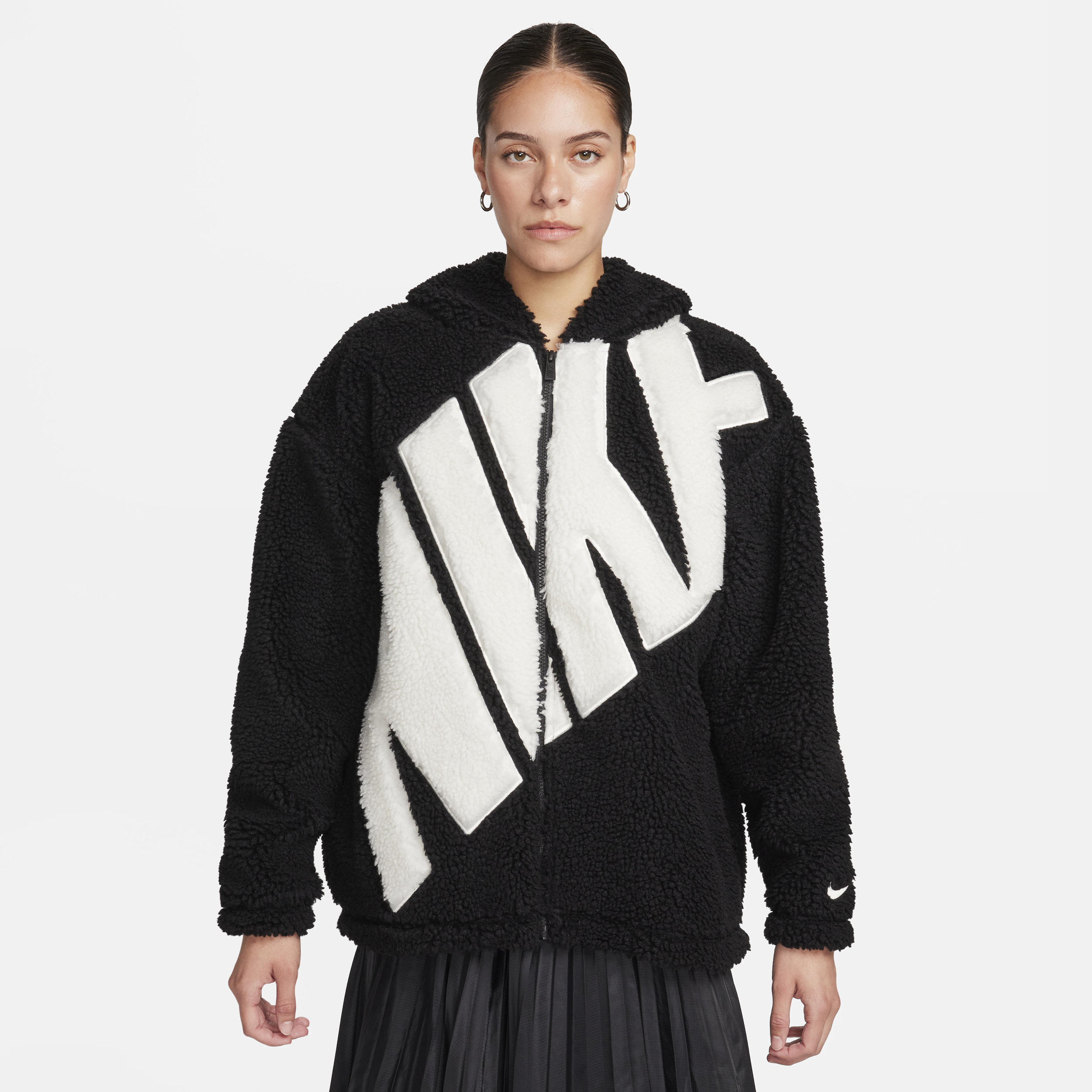 Nike Sportswear hoogpolig fleecejack met logo voor dames - Zwart