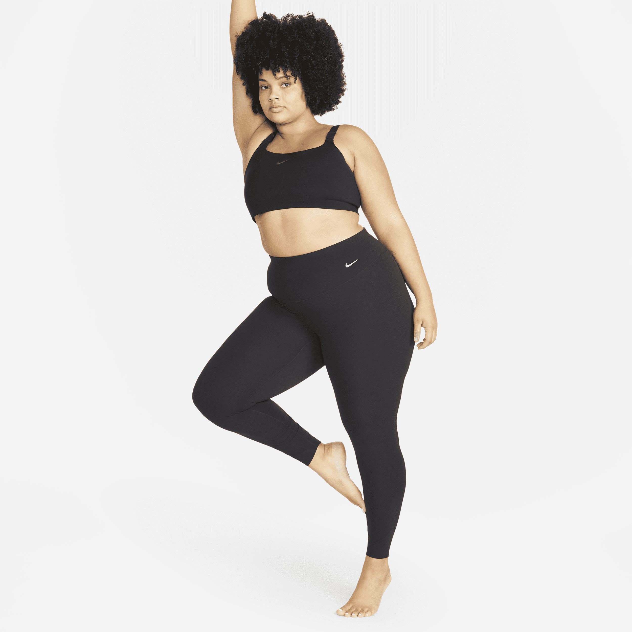 Nike Zenvy-leggings i fuld længde (plus size) med let støtte og høj talje til kvinder - sort
