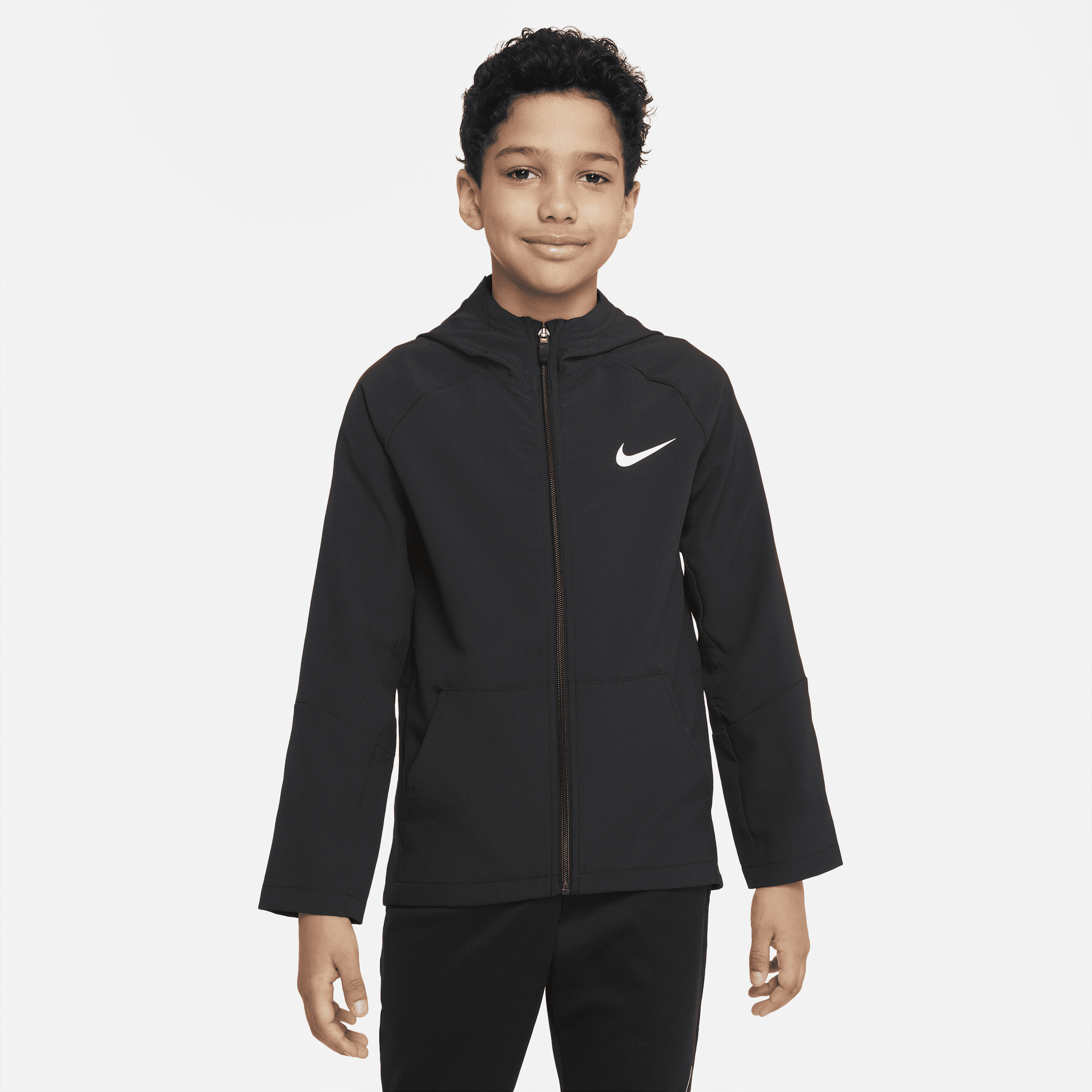 Nike Dri-FIT-vævet træningsjakke til større børn (drenge) - sort