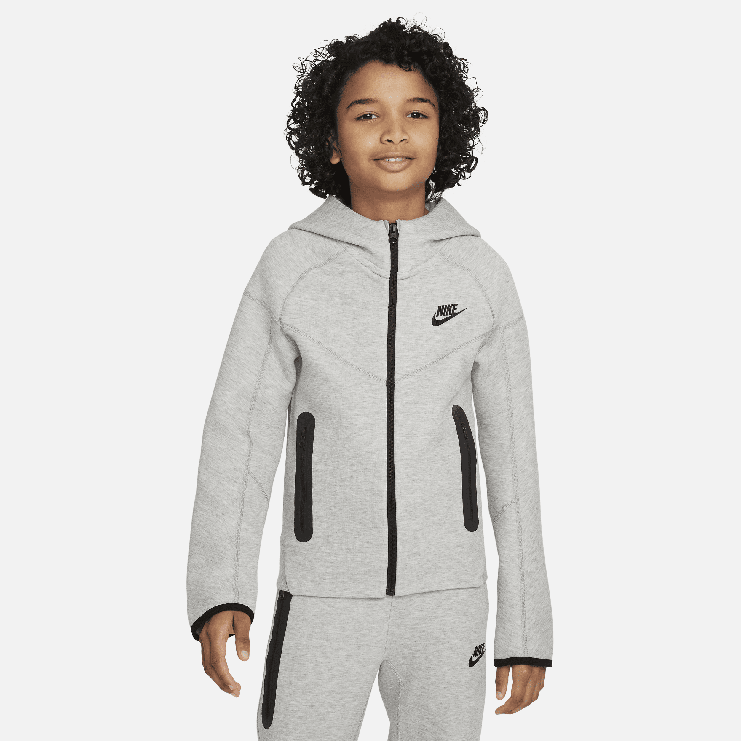 Nike Sportswear Tech Fleece-hættetrøje med lynlås til større børn (drenge) - grå