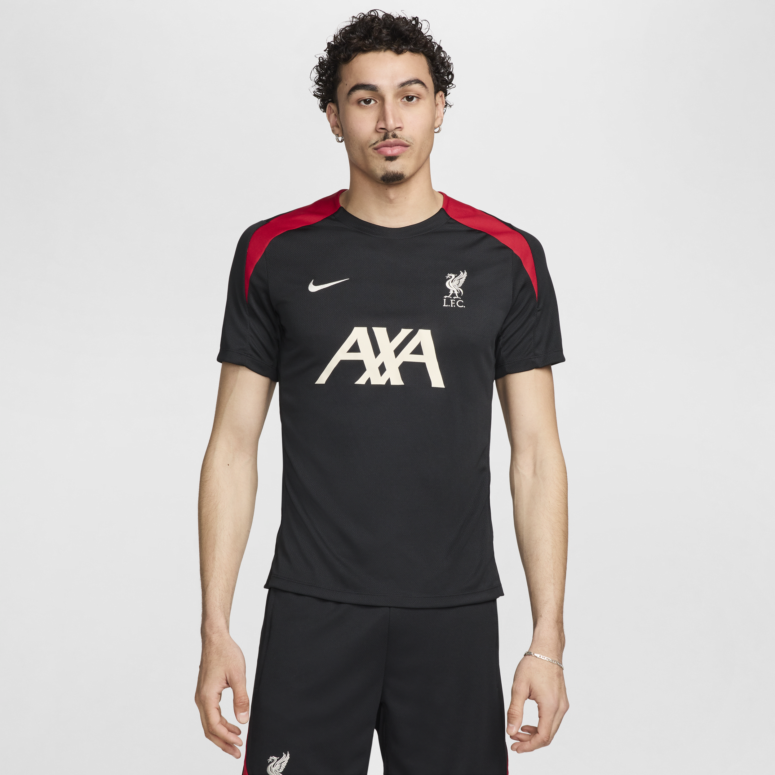 Maskinstrikket Liverpool FC Strike Third Nike Dri-FIT-fodboldtrøje med korte ærmer til mænd - sort