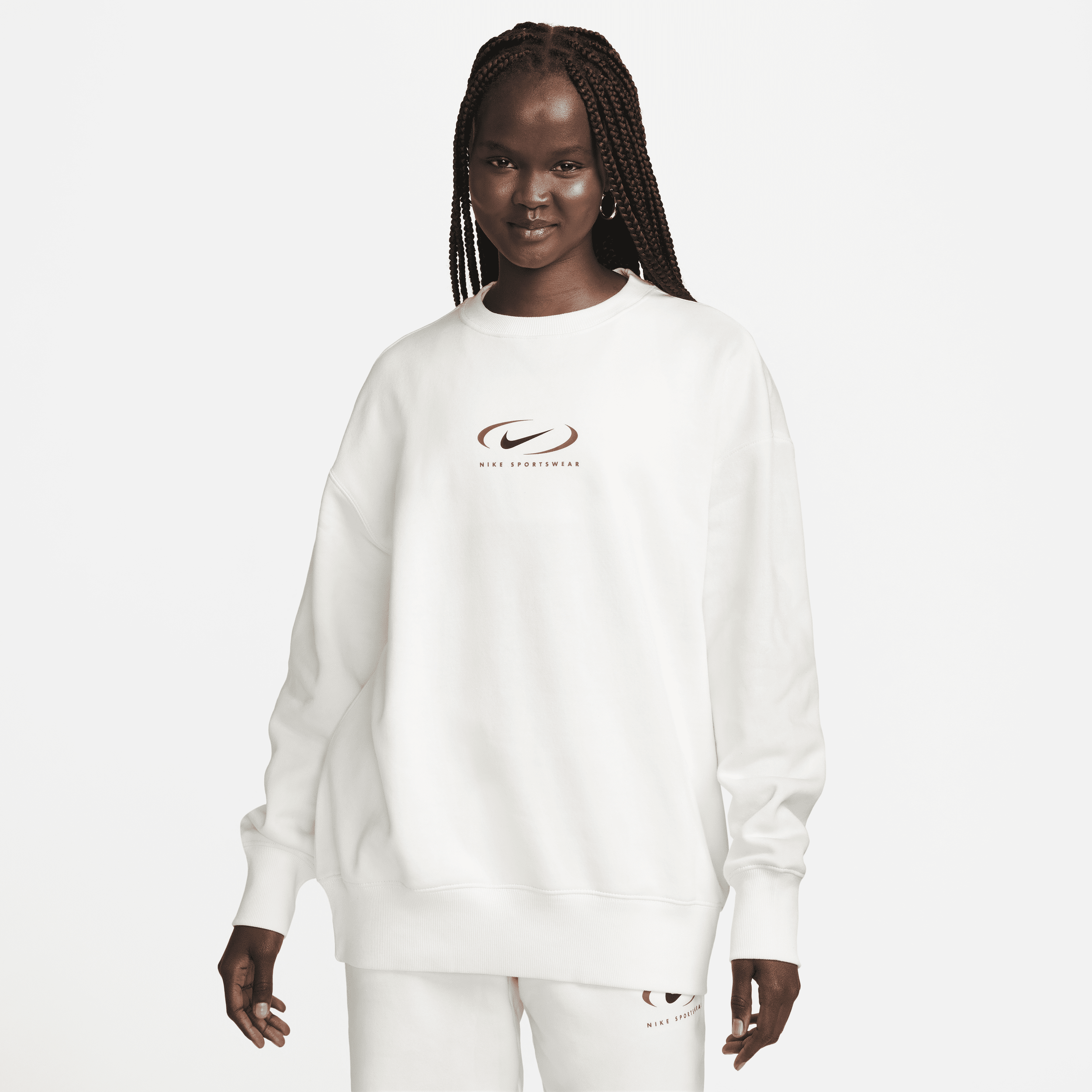Overdimensioneret Nike Sportswear Phoenix Fleece-sweatshirt med rund hals til kvinder - hvid