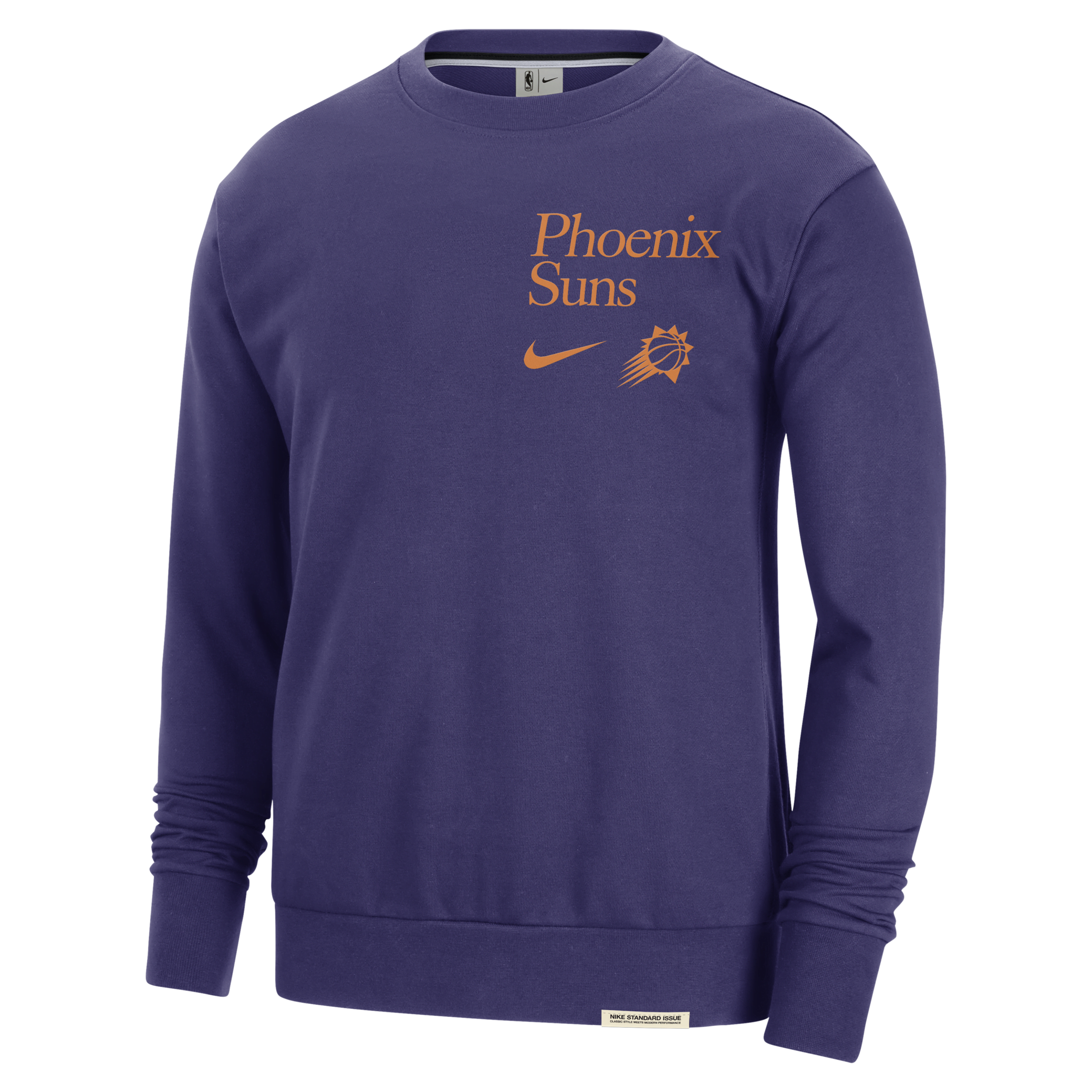 Phoenix Suns Standard Issue Nike NBA-sweatshirt met ronde hals en Dri-FIT voor heren - Paars