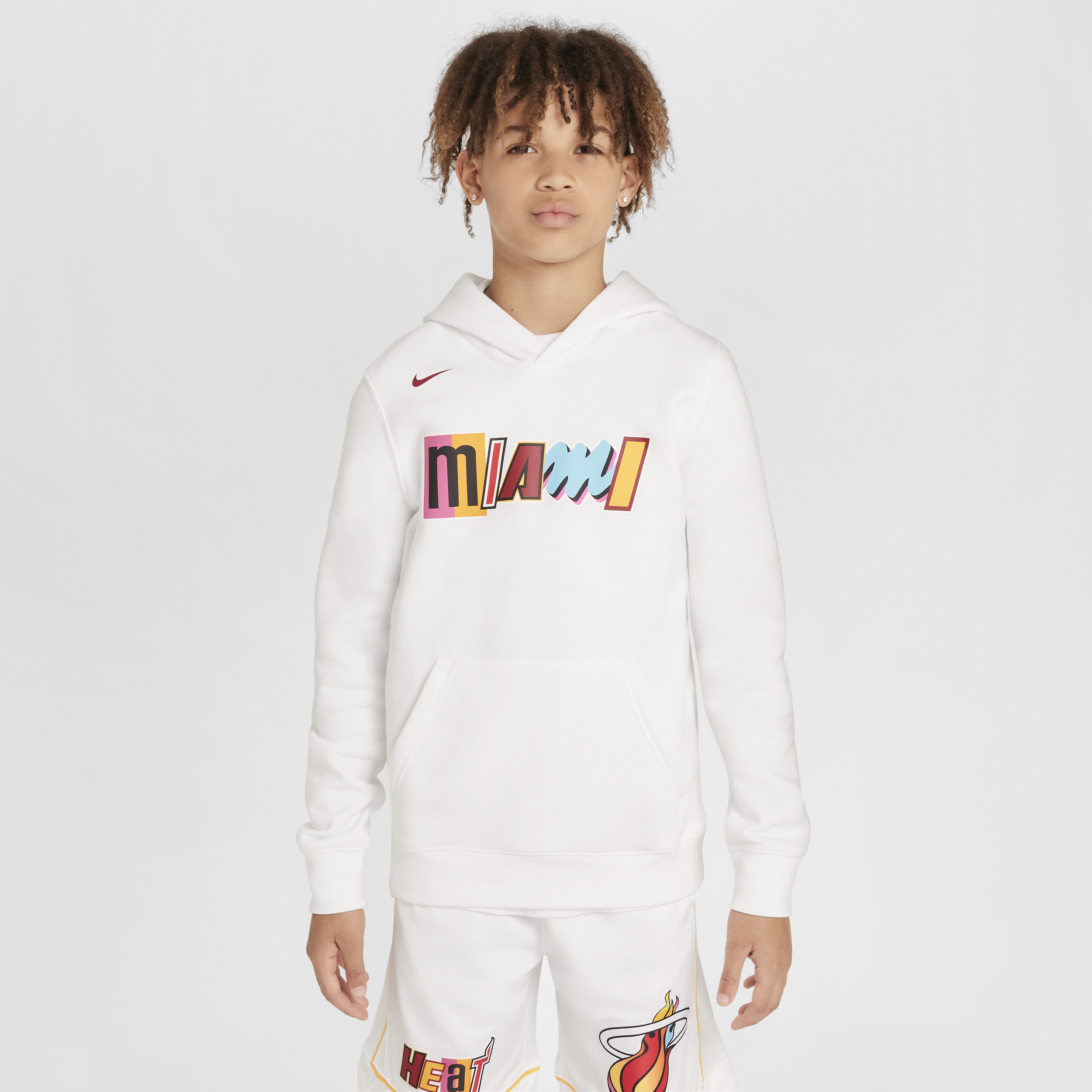 Miami Heat City Edition Nike NBA-pullover-hættetrøje i fleece til større børn - hvid