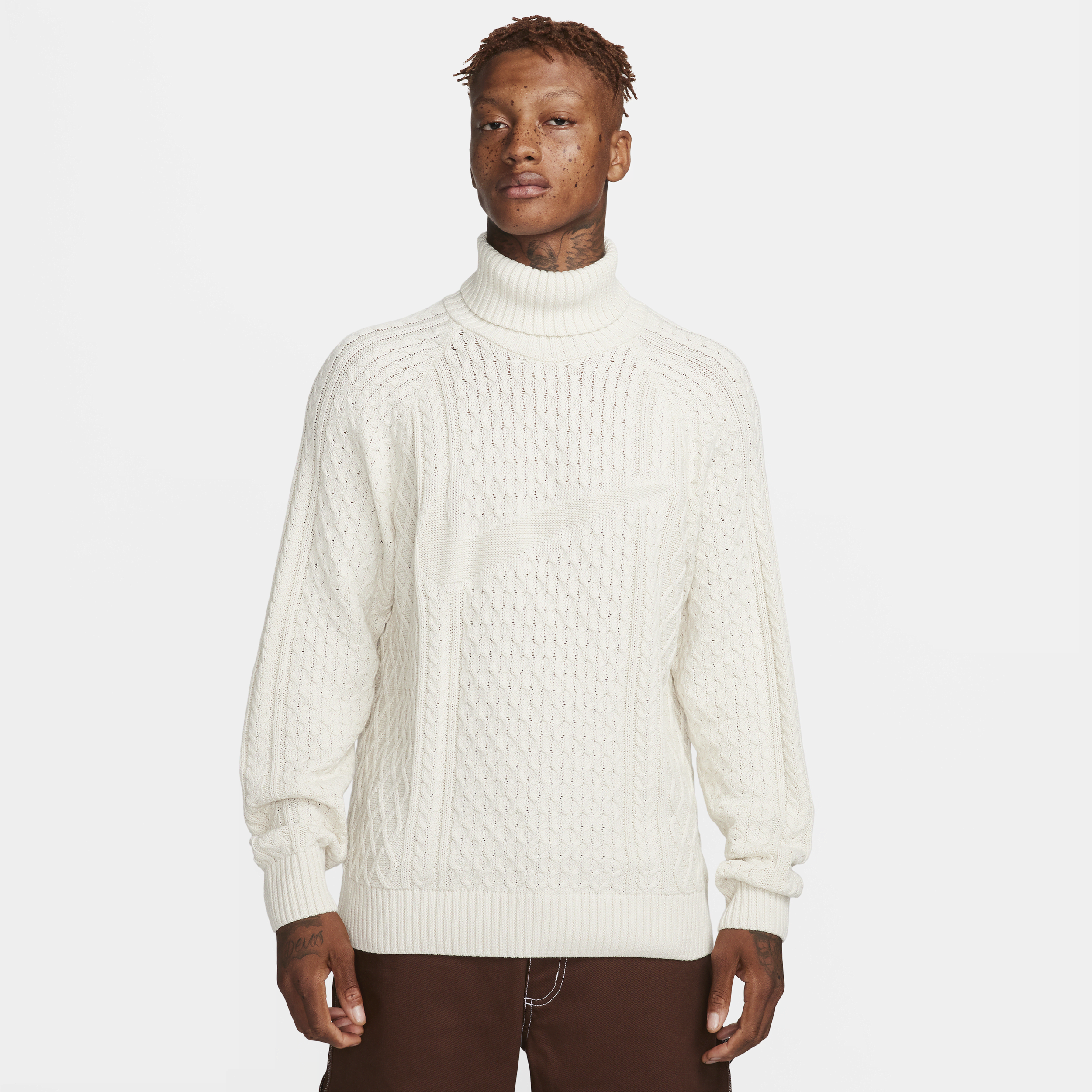 Nike Life cable knit sweater met col voor heren - Grijs