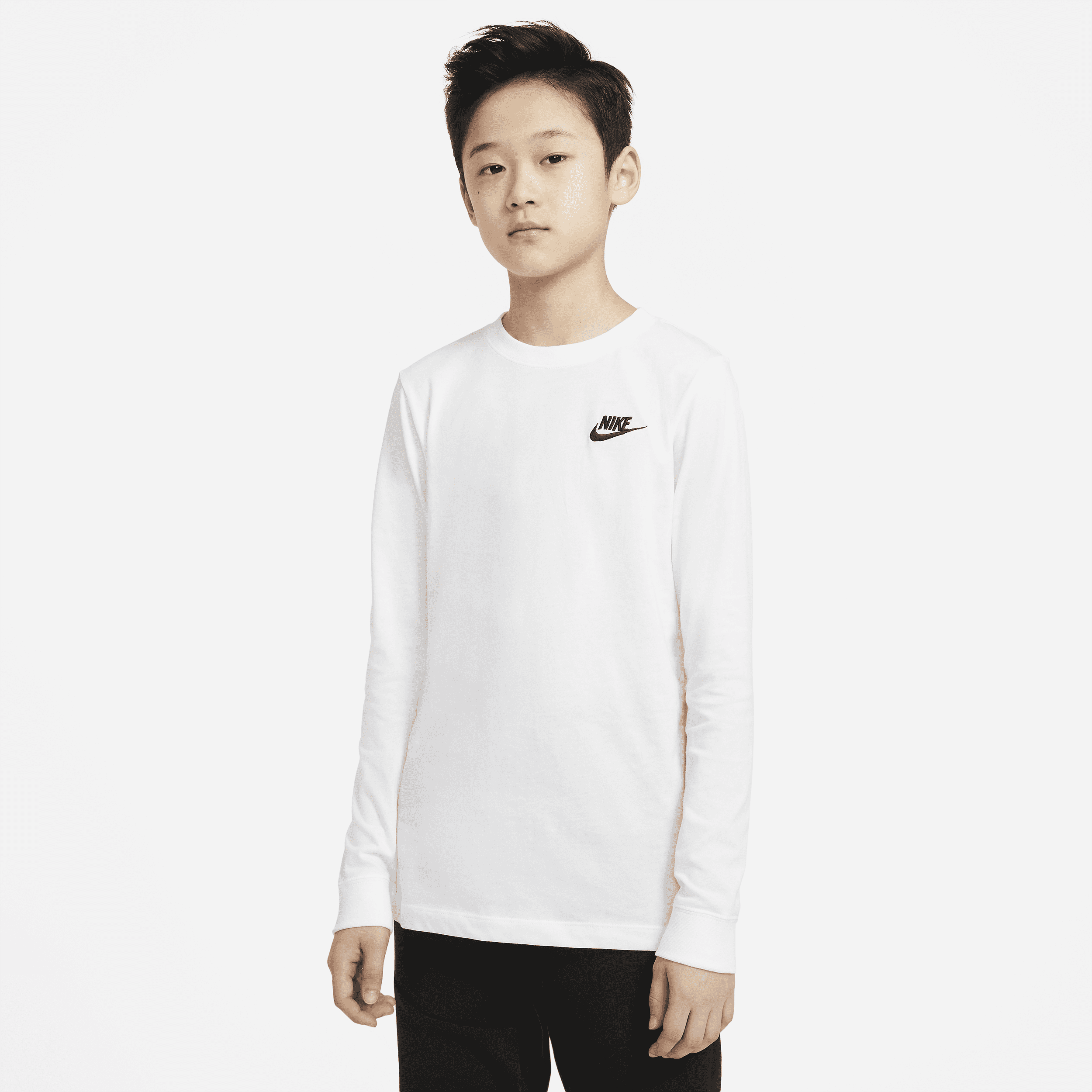 Langærmet Nike Sportswear-T-shirt til store børn (drenge) - hvid