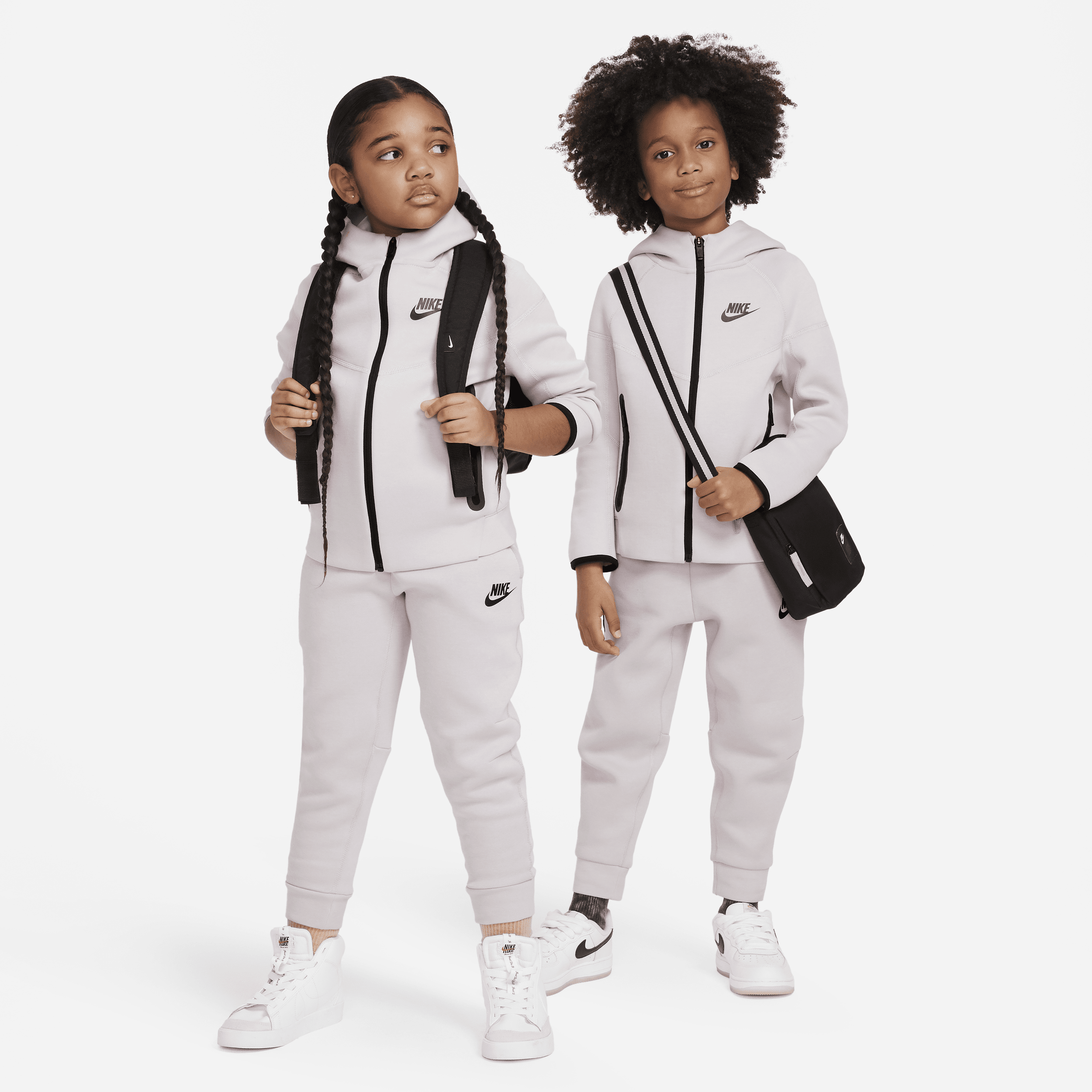 Todelt Nike Sportswear Tech Fleece-hættetrøjesæt fuld lynlås til mindre børn - lilla