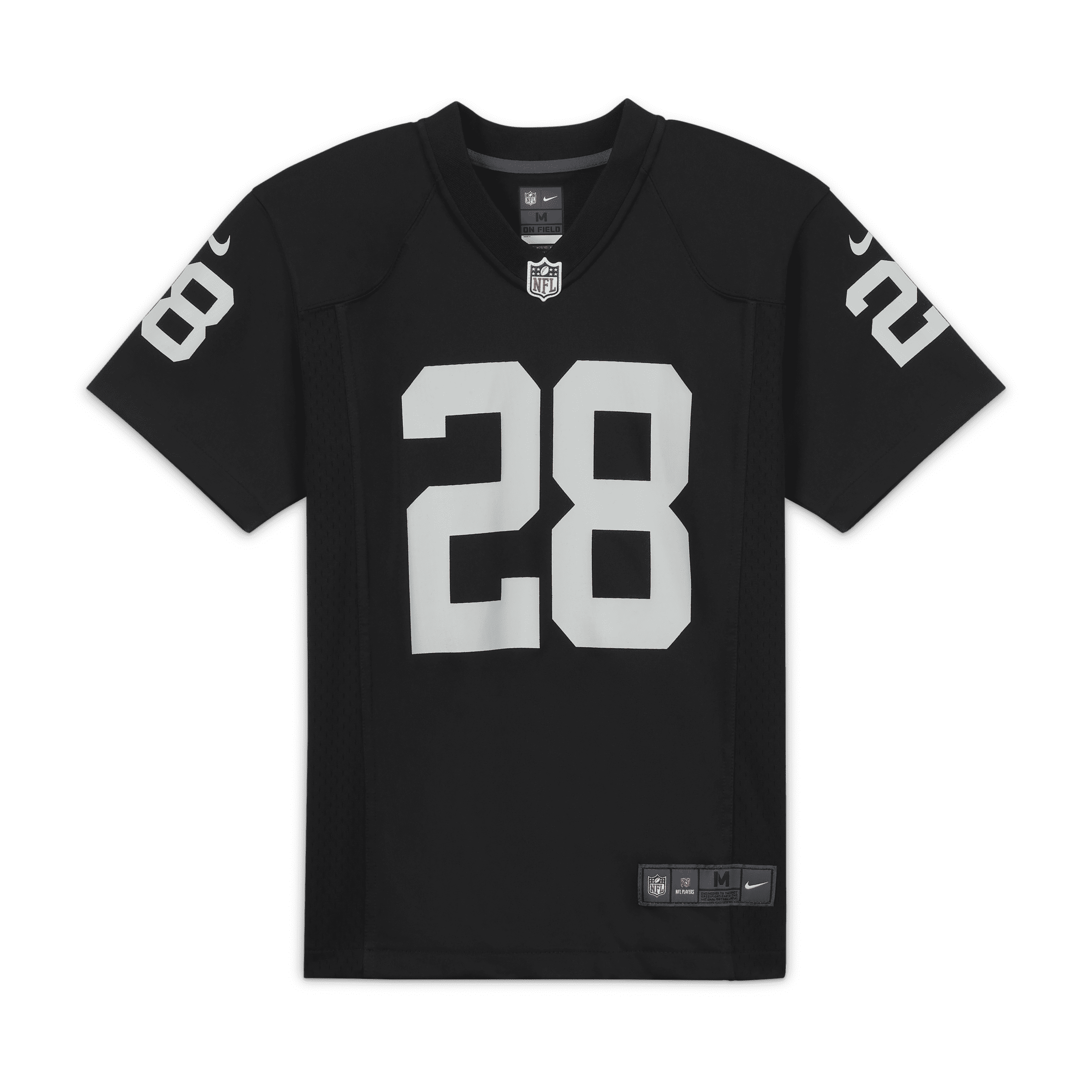 Nike NFL Las Vegas Raiders (Josh Jacobs)-fodboldtrøje til større børn - sort
