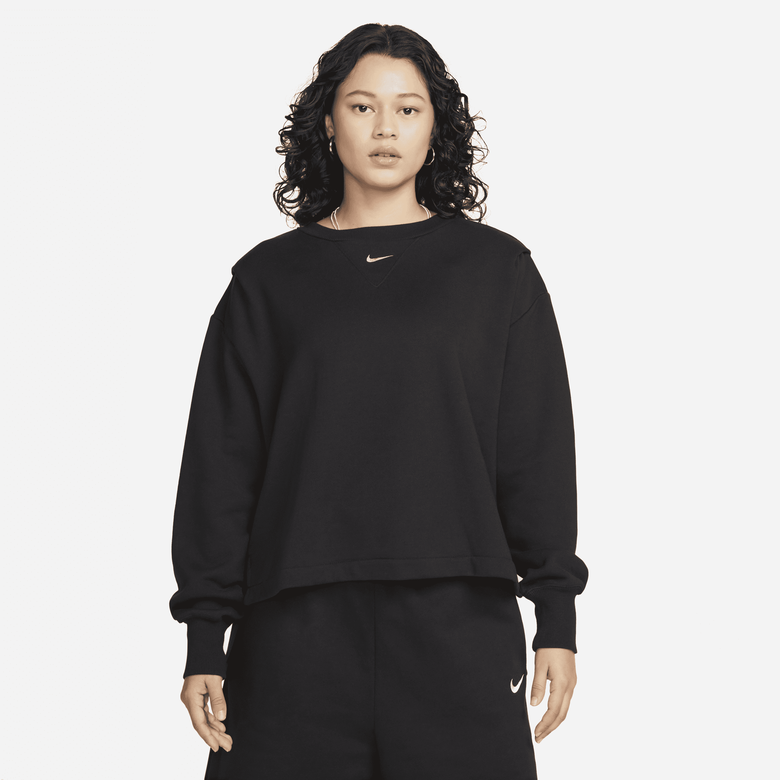 Overdimensioneret Nike Sportswear Modern Fleece-sweatshirt i french terry med rund hals til kvinder - sort