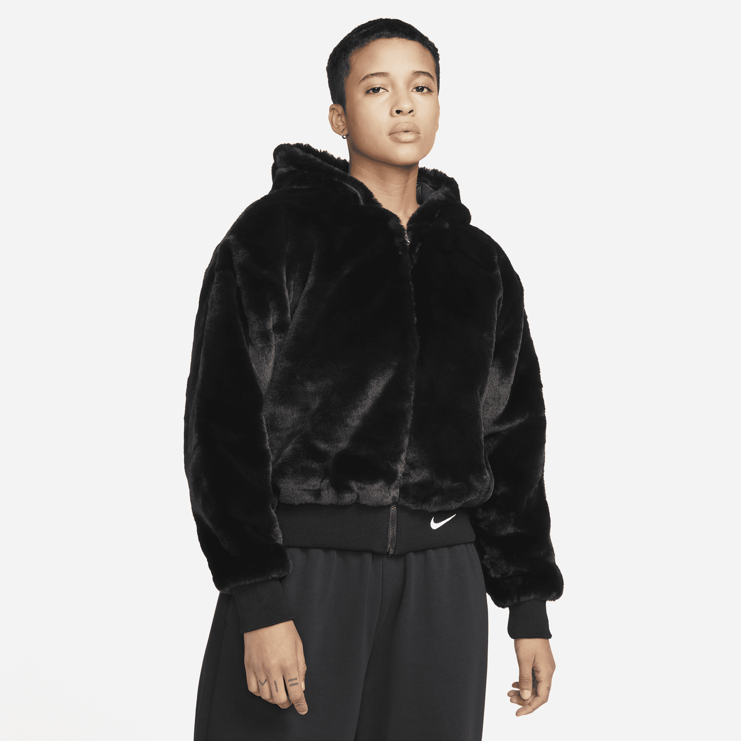 Nike black hotsell fur jacket