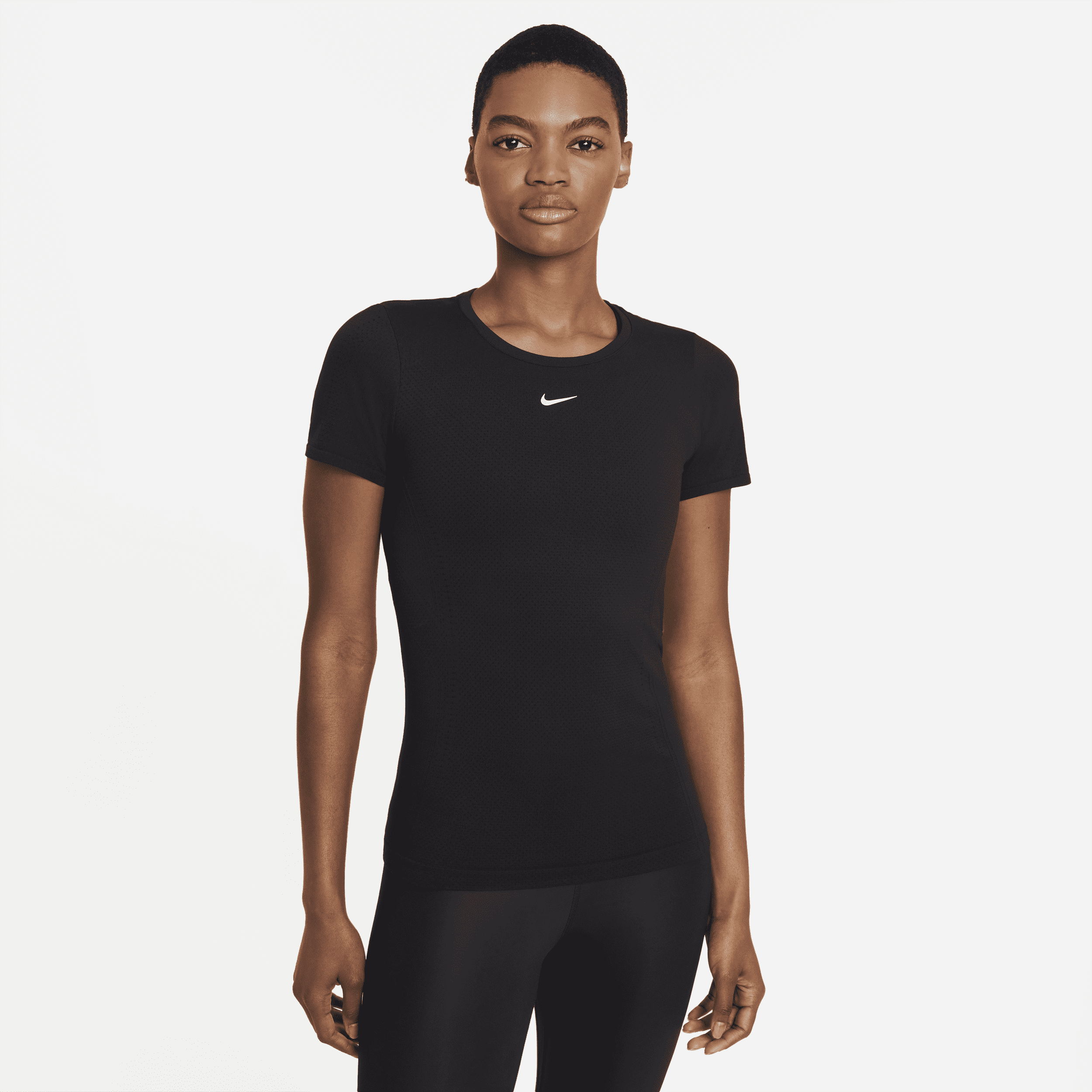 Nike Dri-FIT ADV Aura Damestop met aansluitende pasvorm en korte mouwen - Zwart