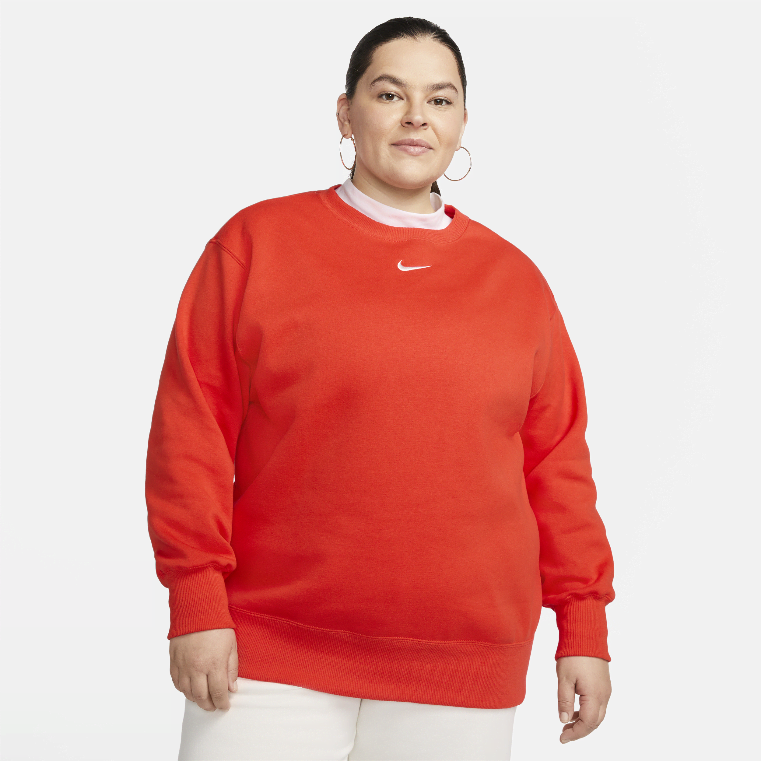 Oversized Nike Sportswear Phoenix Fleece-sweatshirt (plus size) med rund hals til kvinder - rød