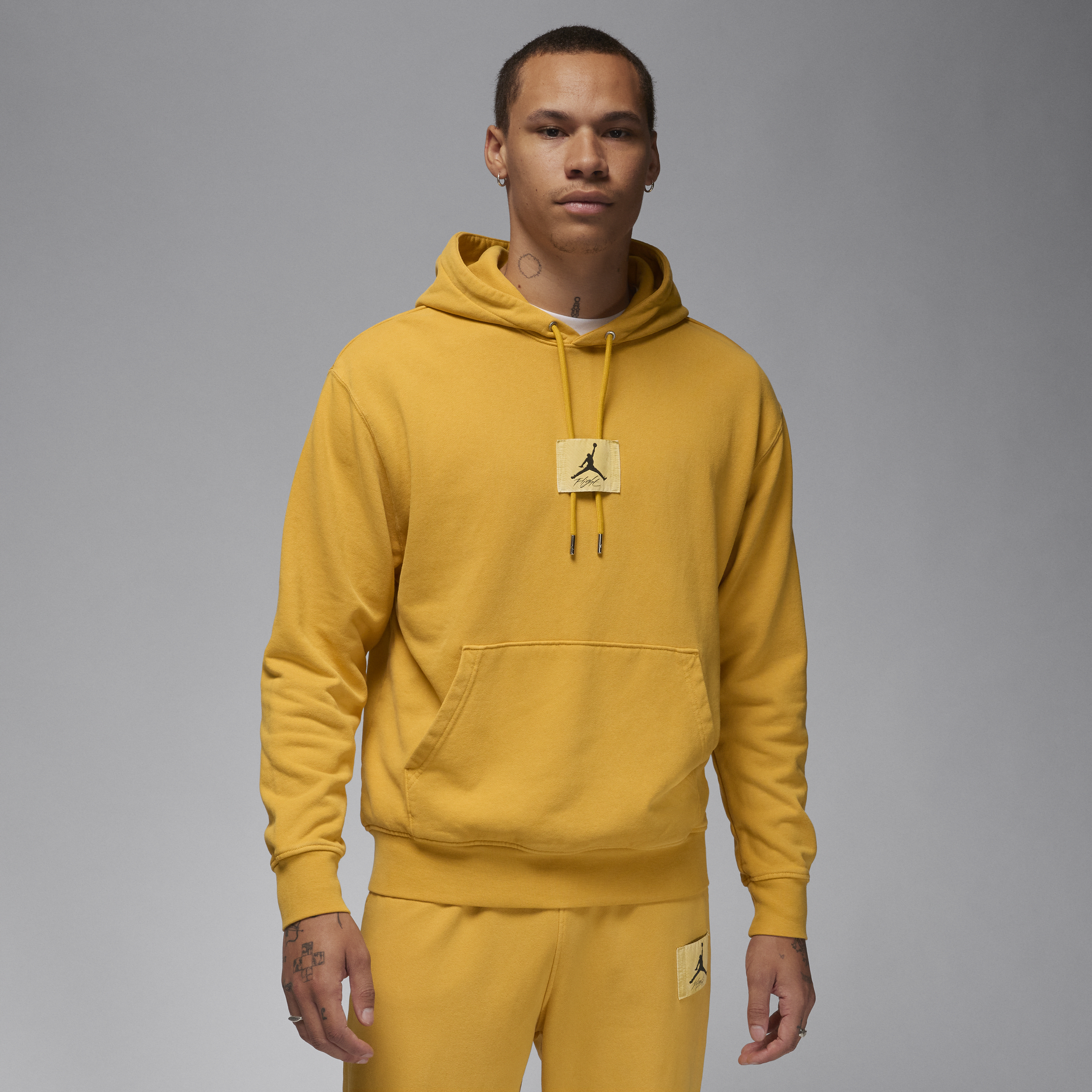 Nike Forvasket Jordan Flight Fleece-pullover-hættetrøje til mænd - gul